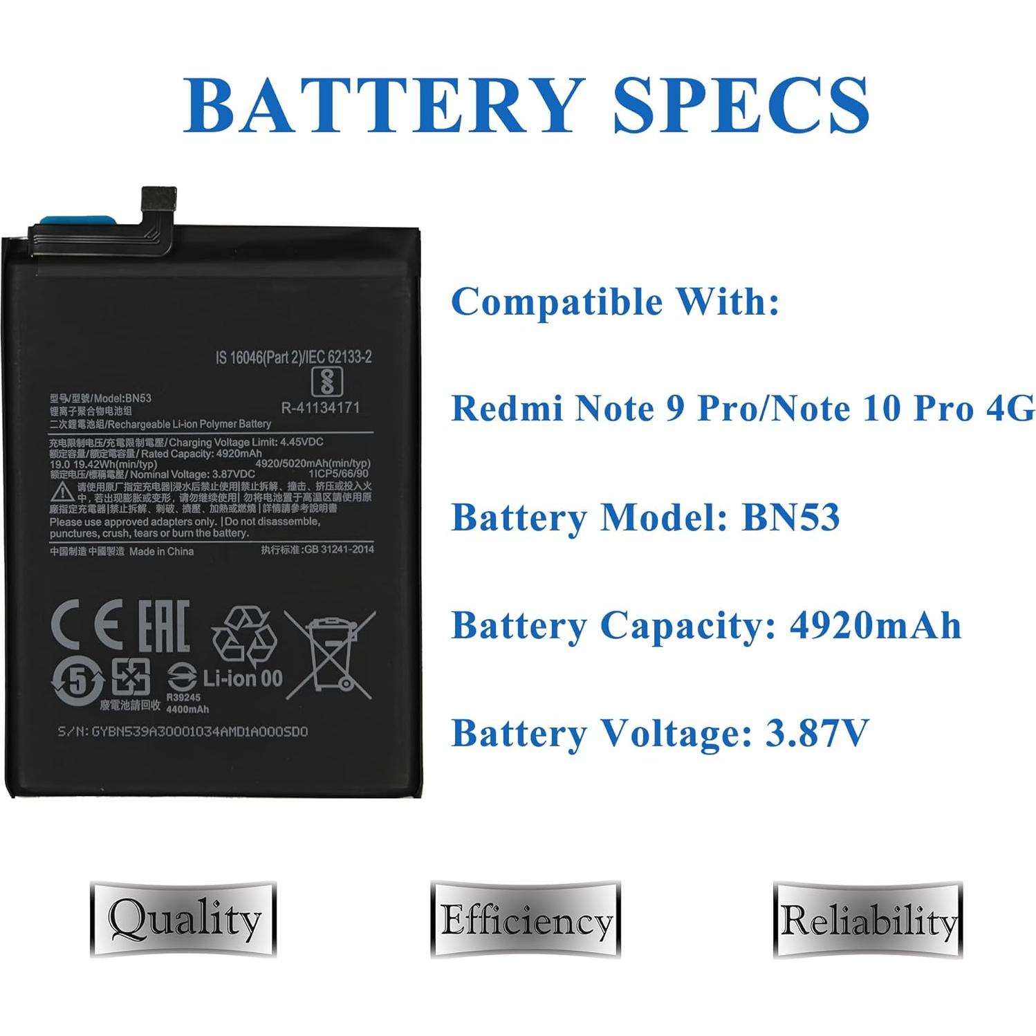 Batería de Reemplazo BN53 MAXSHARKS para Redmi Note 9 Pro/10 Pro 4G