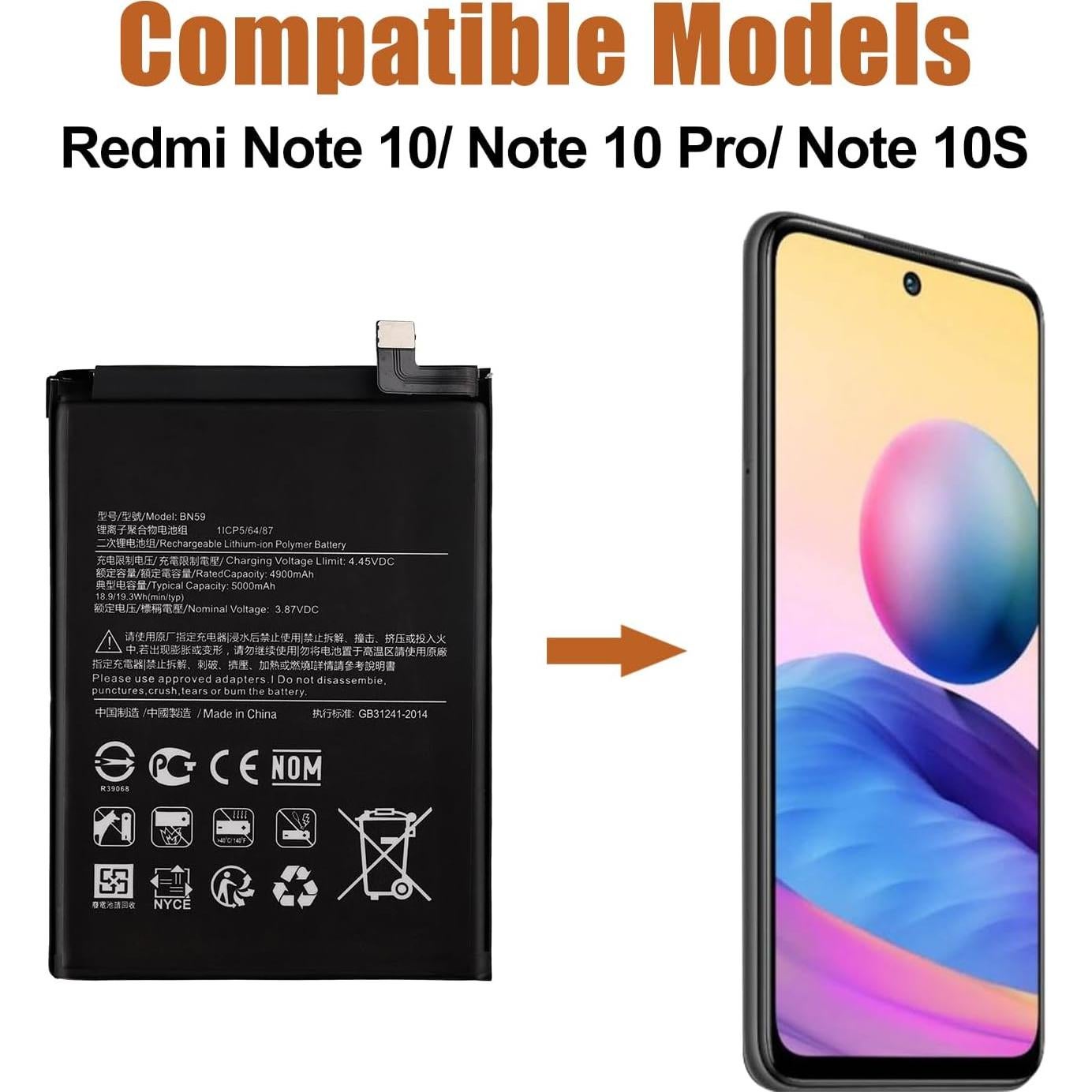 Batería Duotipa BN59 para Redmi Note 10/Pro/S con Kit Herramientas