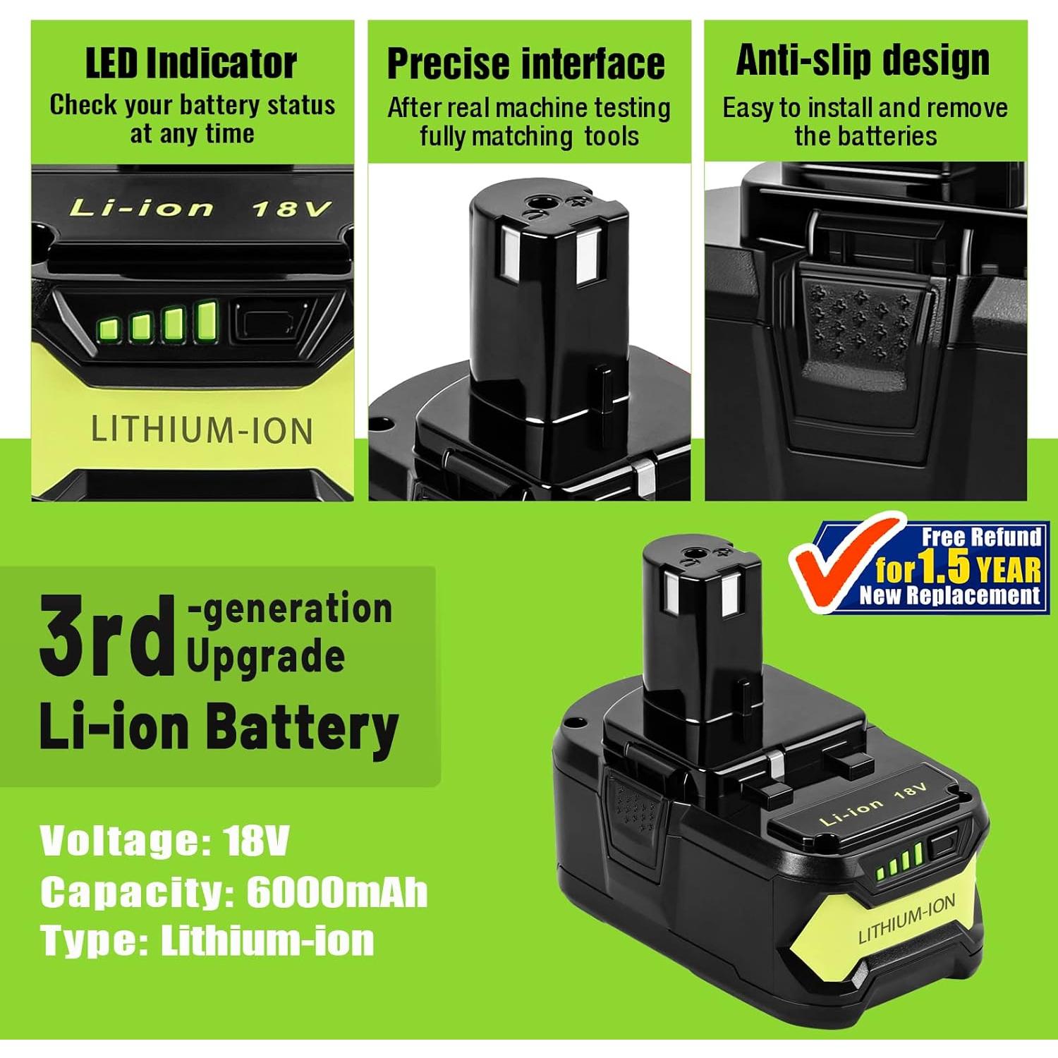 Batería de Reemplazo CaliHutt 18V 6.0Ah para Ryobi ONE+