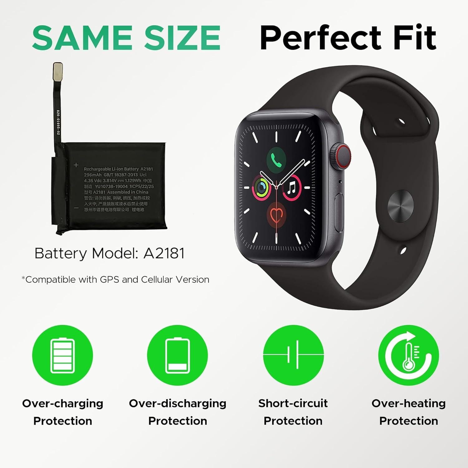 Batería de Reemplazo Green Fusion para Apple Watch 5 (44mm) - Incluye Herramientas