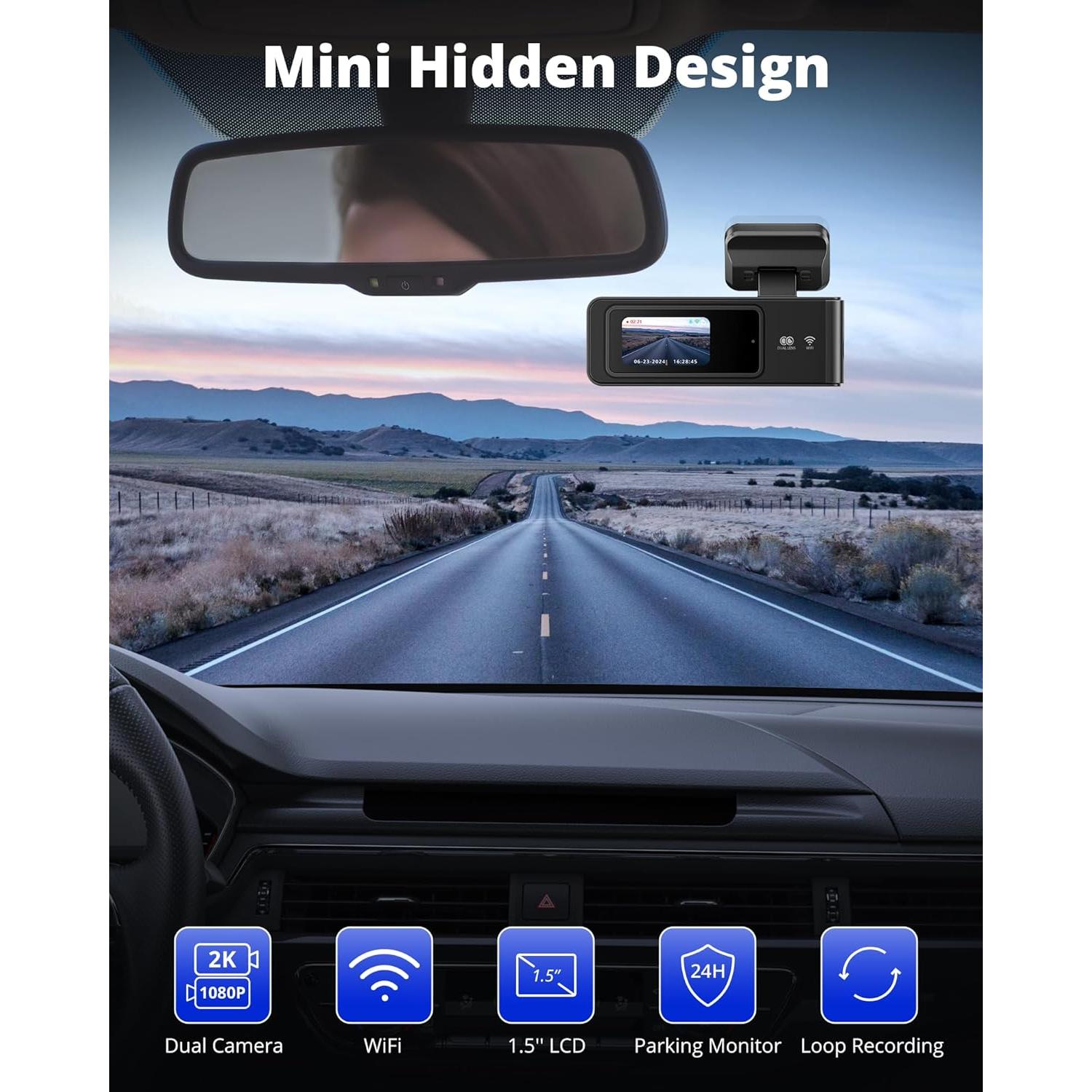 Cámara Dash KINGSLIM E2PRO Doble 2K+1080P WiFi Compacta