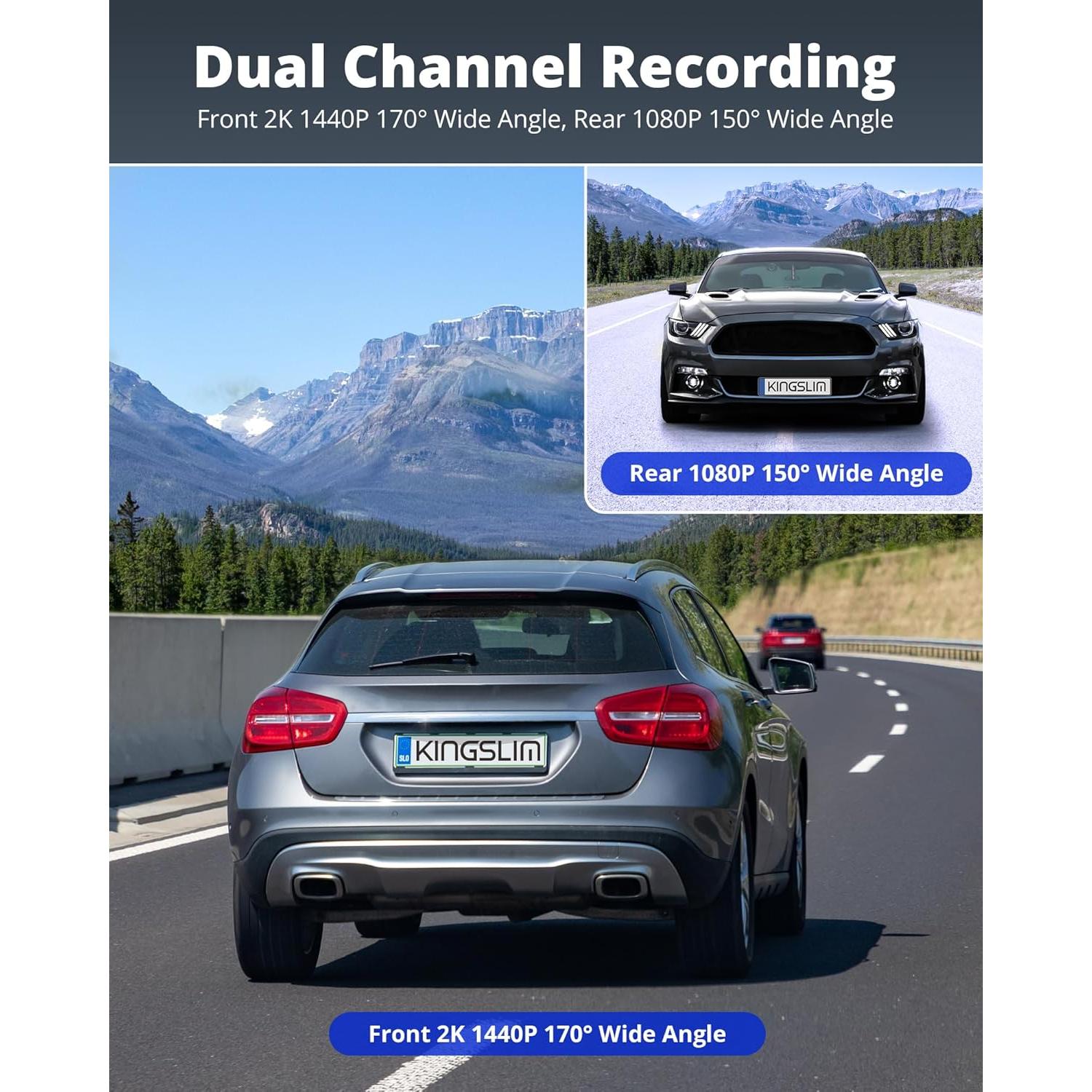Cámara Dash KINGSLIM E2PRO Doble 2K+1080P WiFi Compacta
