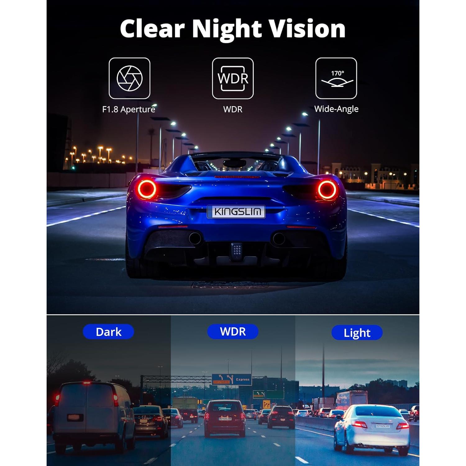 Cámara Dash KINGSLIM E2PRO Doble 2K+1080P WiFi Compacta