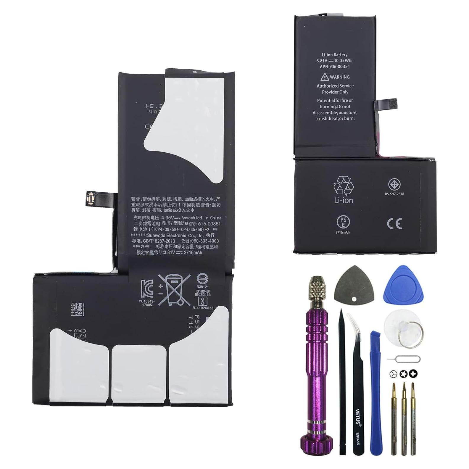 Batería de Reemplazo 616-00346 para iPhone X 2716mAh