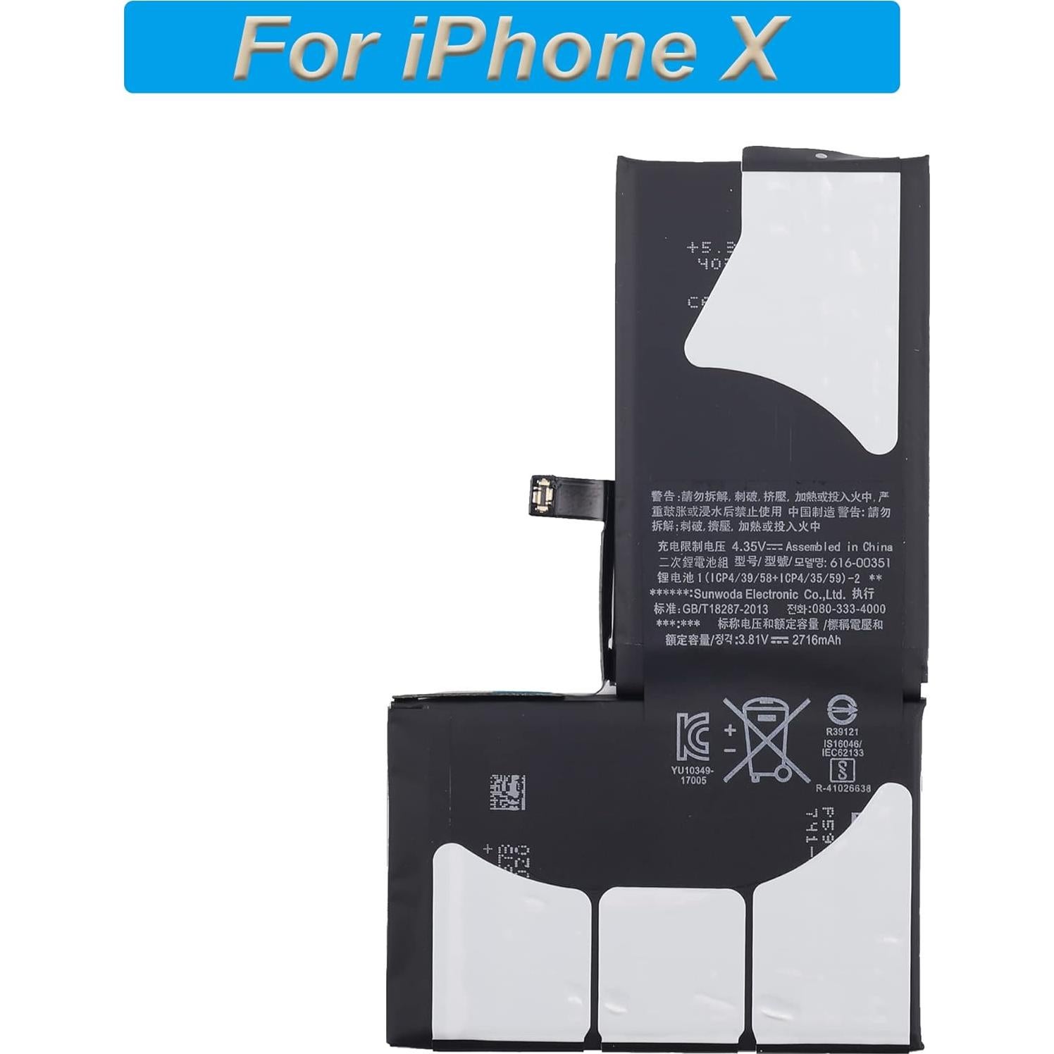 Batería de Reemplazo 616-00346 para iPhone X 2716mAh