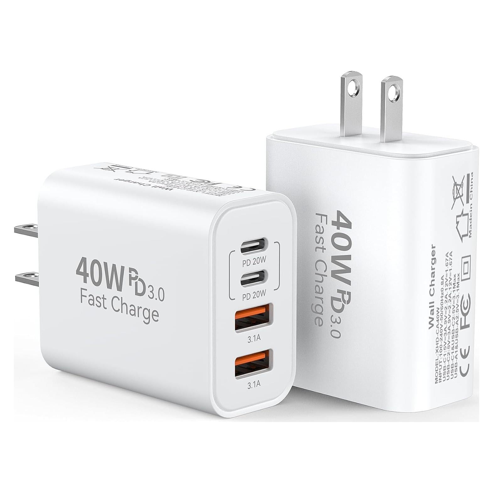 Cargador Rápido USB C 40W 4 Puertos para iPhone 17 y Samsung