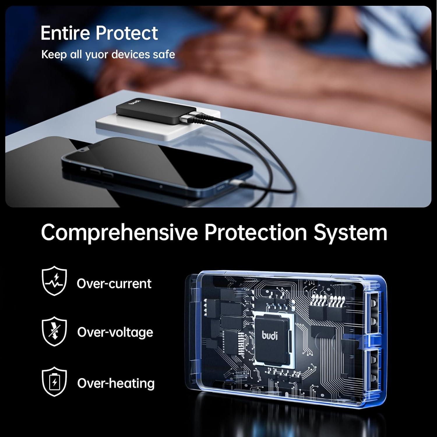 Cargador de Pared Budi 17W USB-A 2 Puertos Negro Delgado