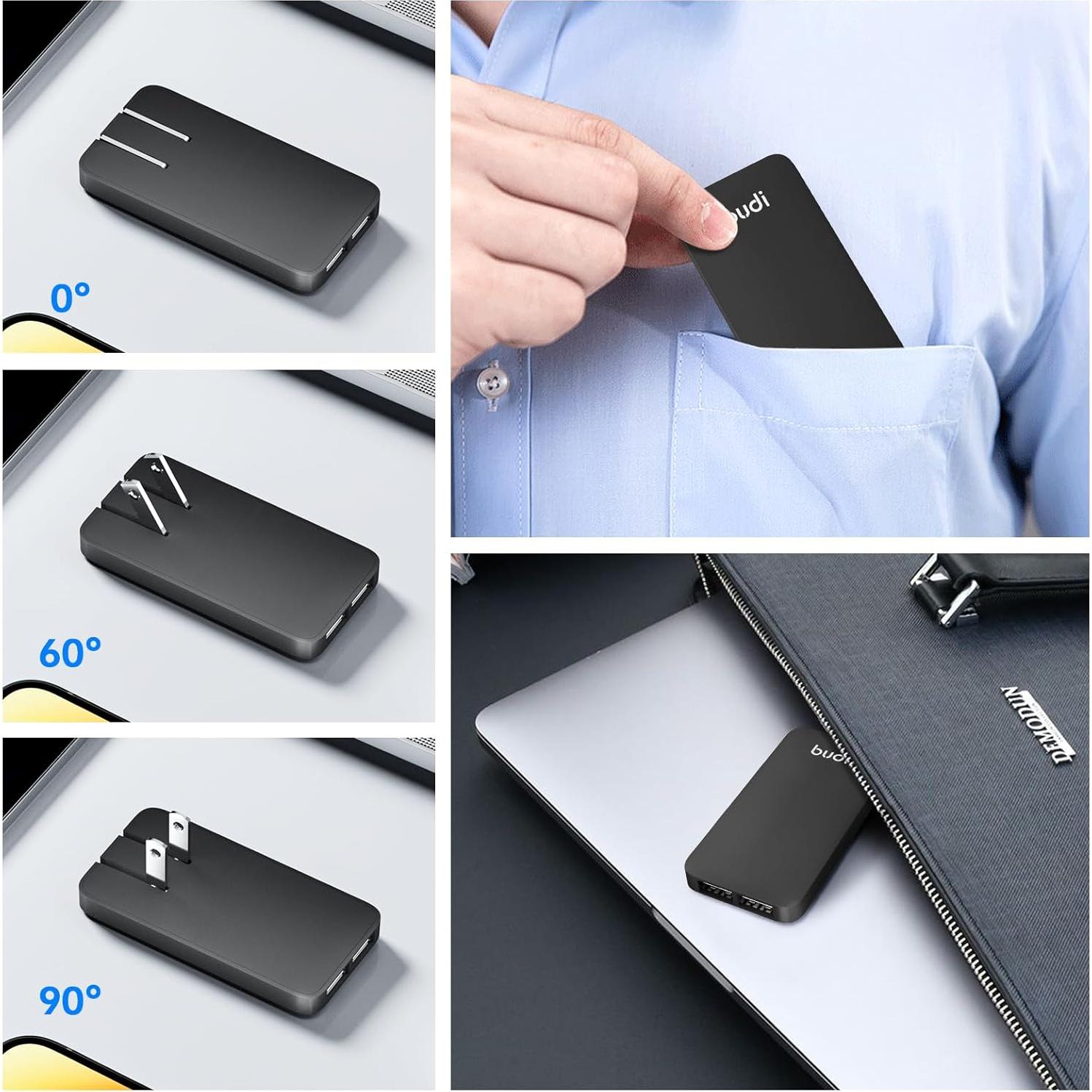 Cargador de Pared Budi 17W USB-A 2 Puertos Negro Delgado