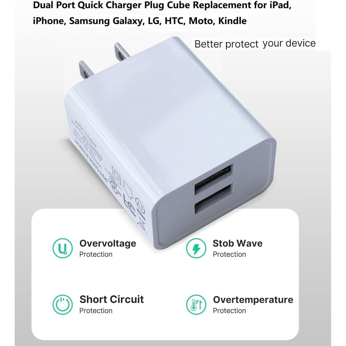 Cargador de pared USB doble puerto 2.4A Huizhou para iPhone y Samsung