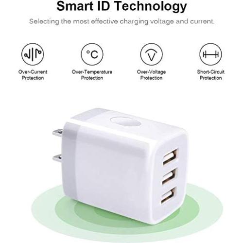 Cargador de Pared USB Sicodo 3 Puertos 3.1A Carga Rápida