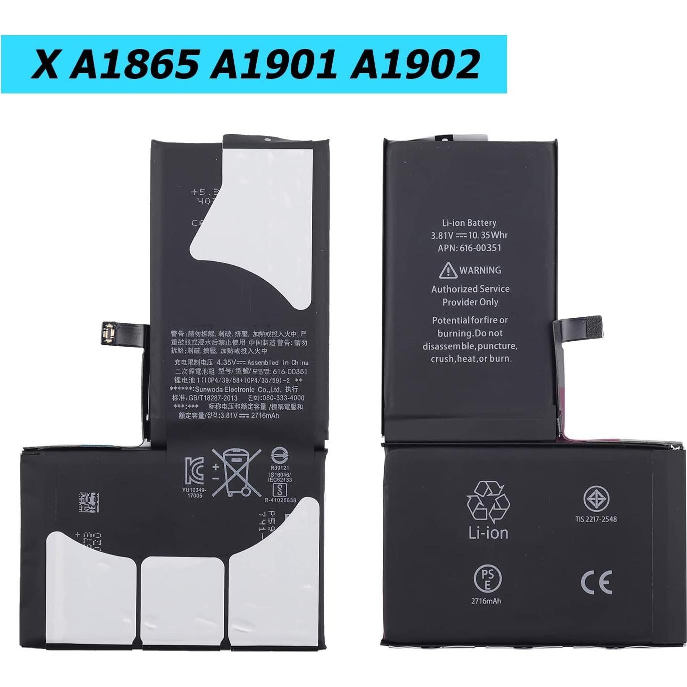 Batería de Reemplazo 616-00351 para iPhone X 3900mAh