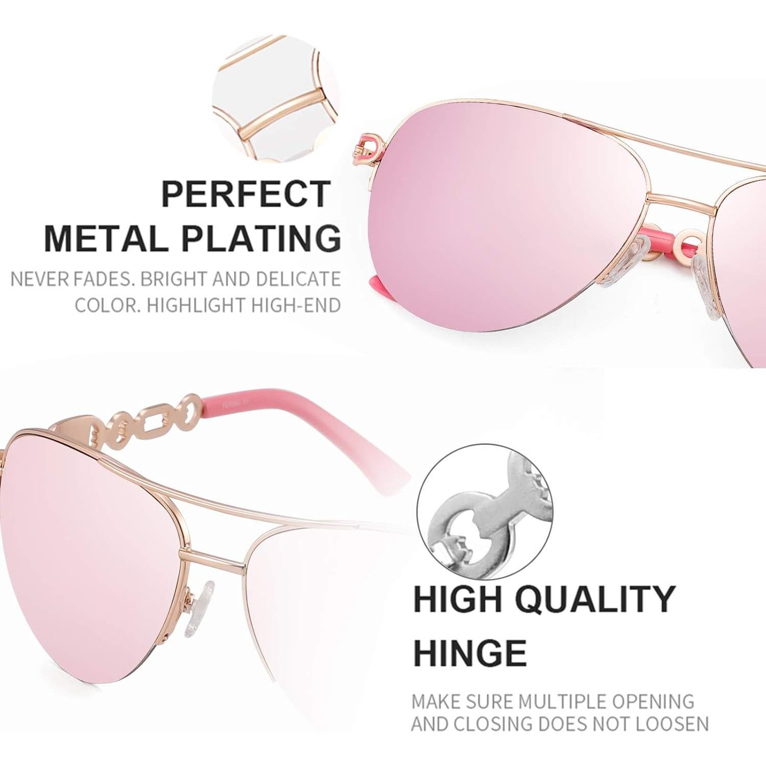 Gafas de sol aviador para mujeres UV 400 marco metal dorado