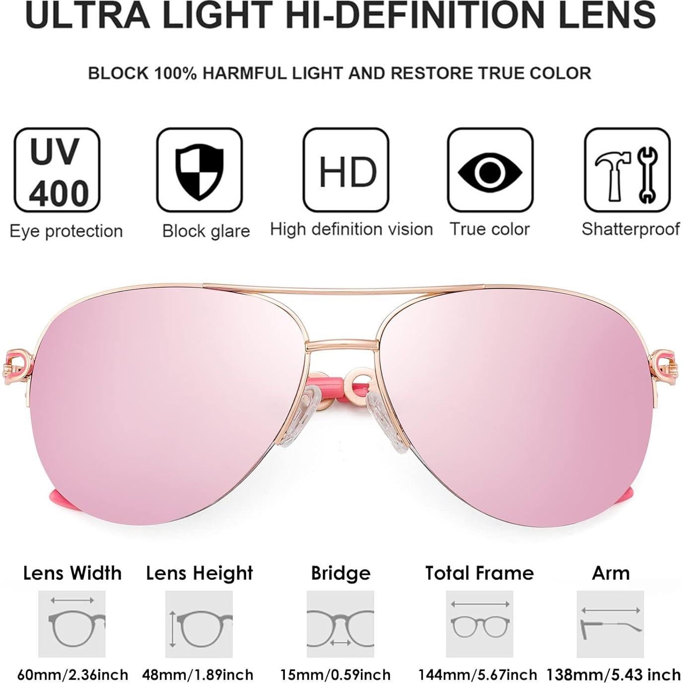 Gafas de sol aviador para mujeres UV 400 marco metal dorado