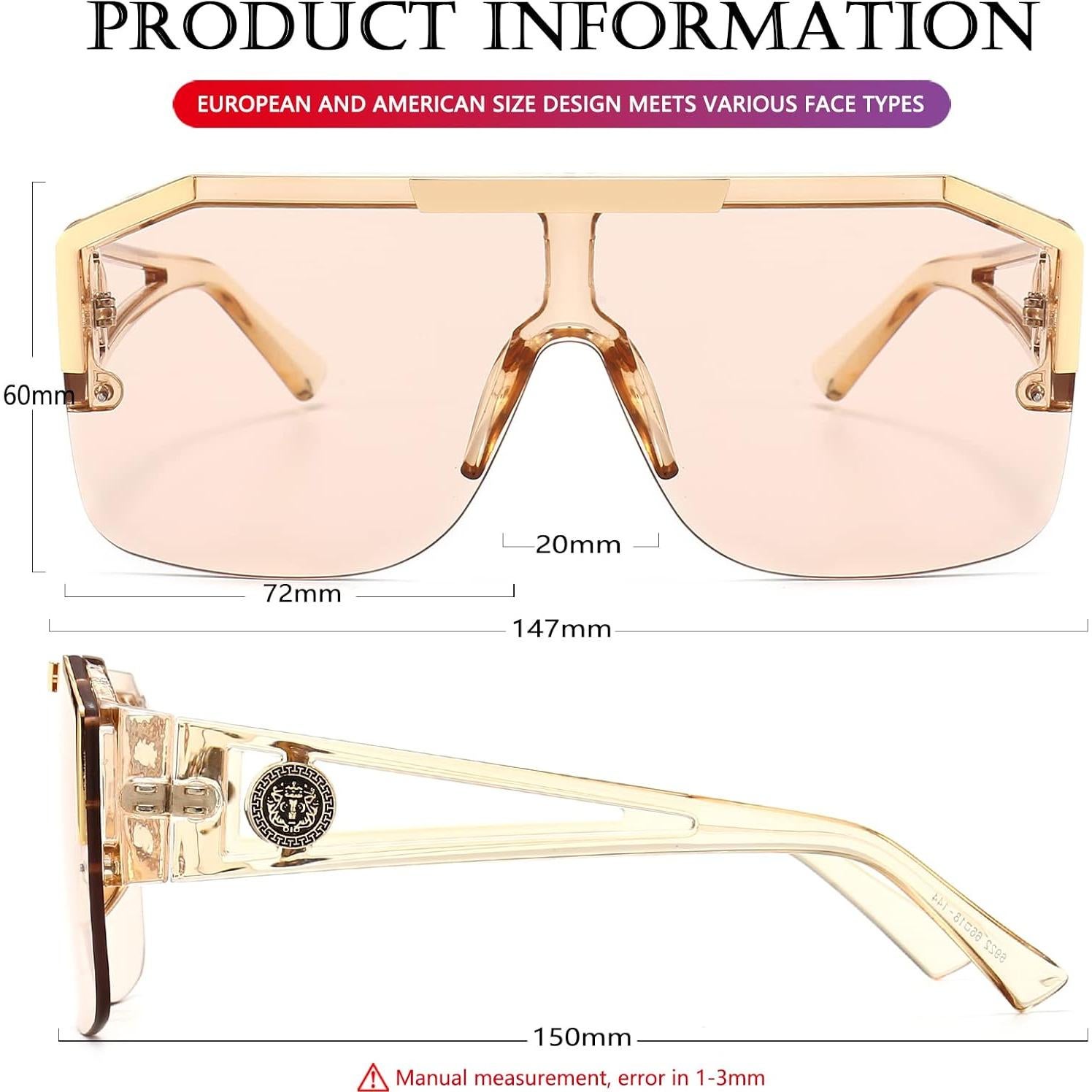 Gafas de sol cuadradas AIEYEZO con lente plana 72mm