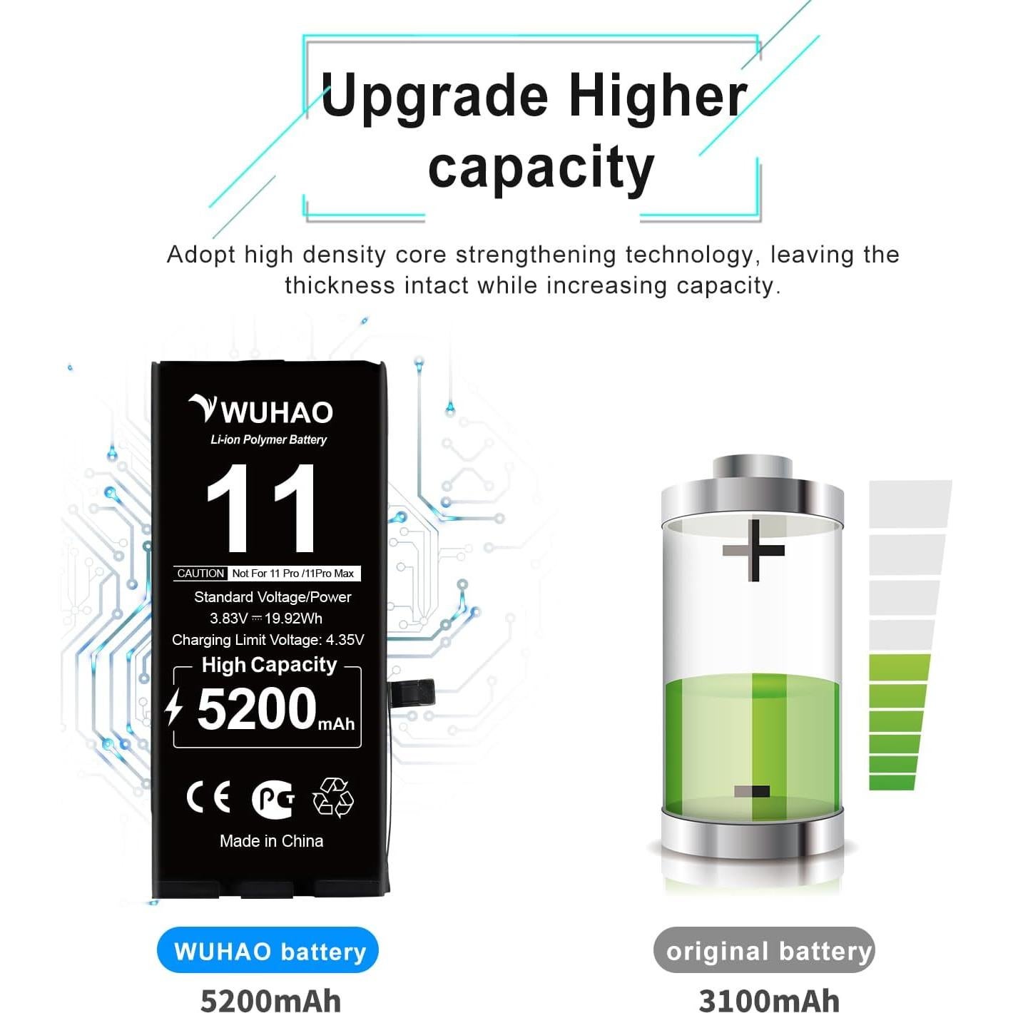 Batería de Reemplazo WUHAO 5200mAh para iPhone 11 A2111 A2221 A2223