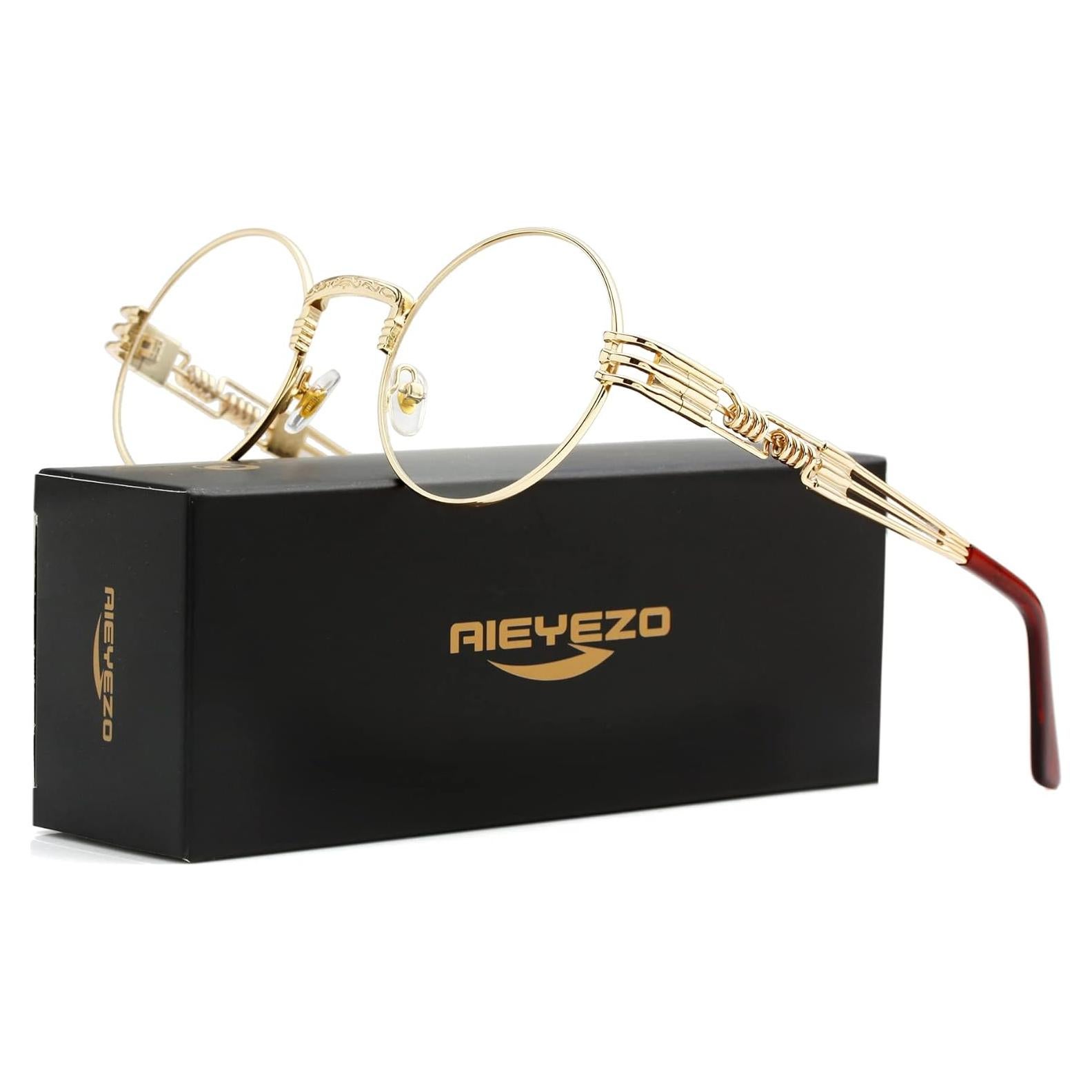 Gafas de sol redondas AIEYEZO steampunk UV 100% oro