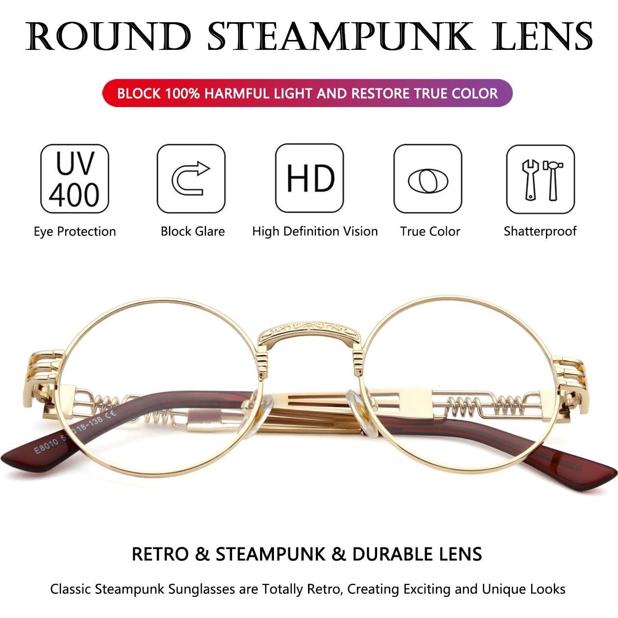 Gafas de sol redondas AIEYEZO steampunk UV 100% oro