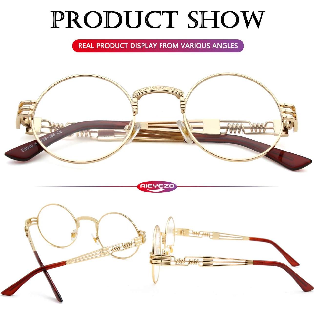 Gafas de sol redondas AIEYEZO steampunk UV 100% oro