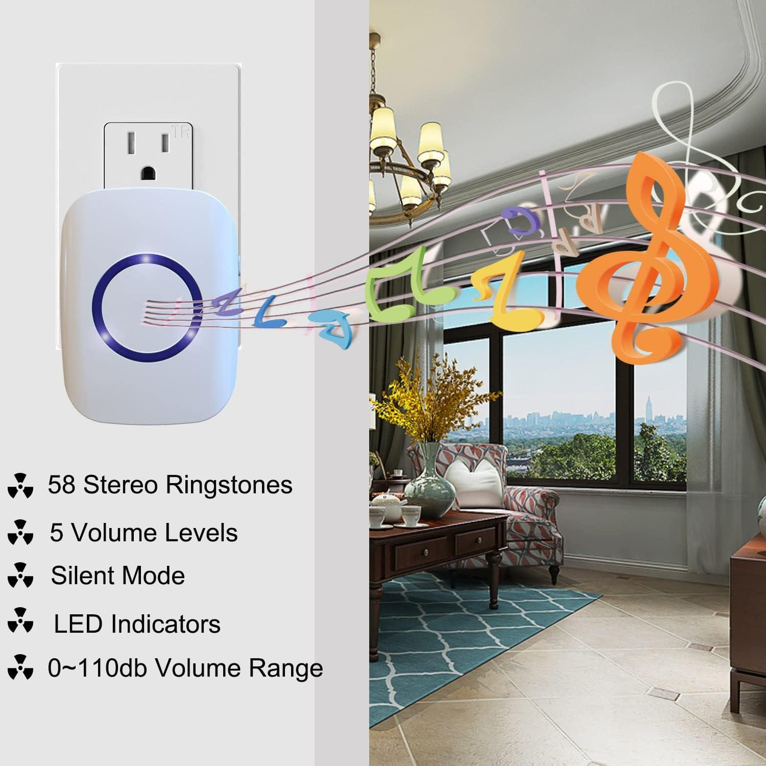 Timbre Inalámbrico UNIONOW Blanco 1000 pies 52 Tonos LED