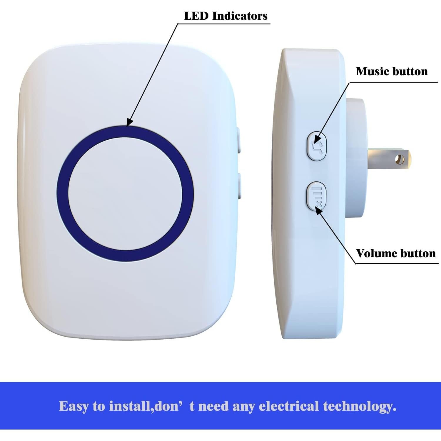 Timbre Inalámbrico UNIONOW Blanco 1000 pies 52 Tonos LED