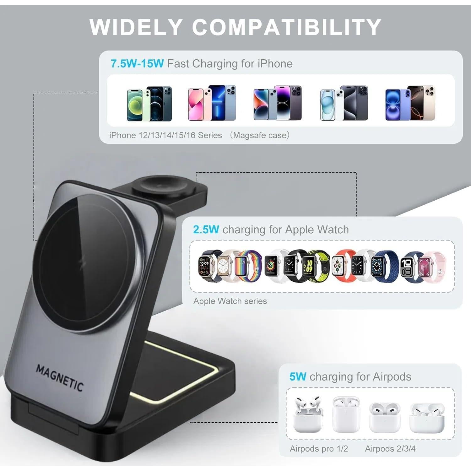 Estación de Carga Inalámbrica 3 en 1 MagSafe para Apple