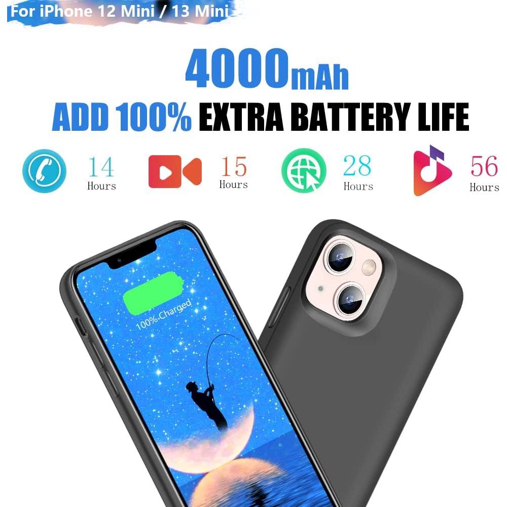 Funda de Batería 4000mAh para iPhone 12/13 Mini - Negro