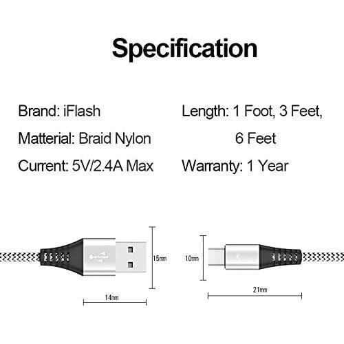 Cable USB Tipo C iFlash 1.83m Carga Rápida Trenzado Nylon Plata