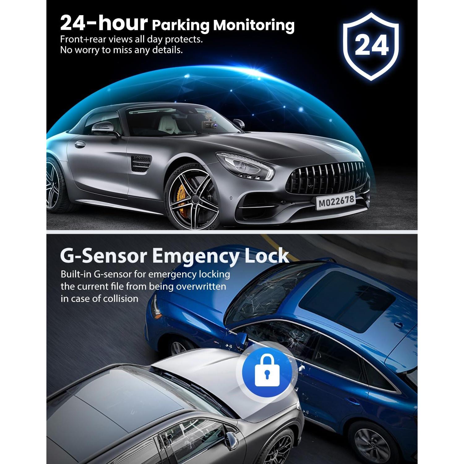 Dash Cam Front and Rear 4K/1080P, Dash Camera for Cars Build in WiFi, Full HD Dash Cam with APP Control, 3.94'' IPS Screen Dash Camera with 32GB SD Card, G-Sensor, 24Hr Parking Mote, Loop Recording