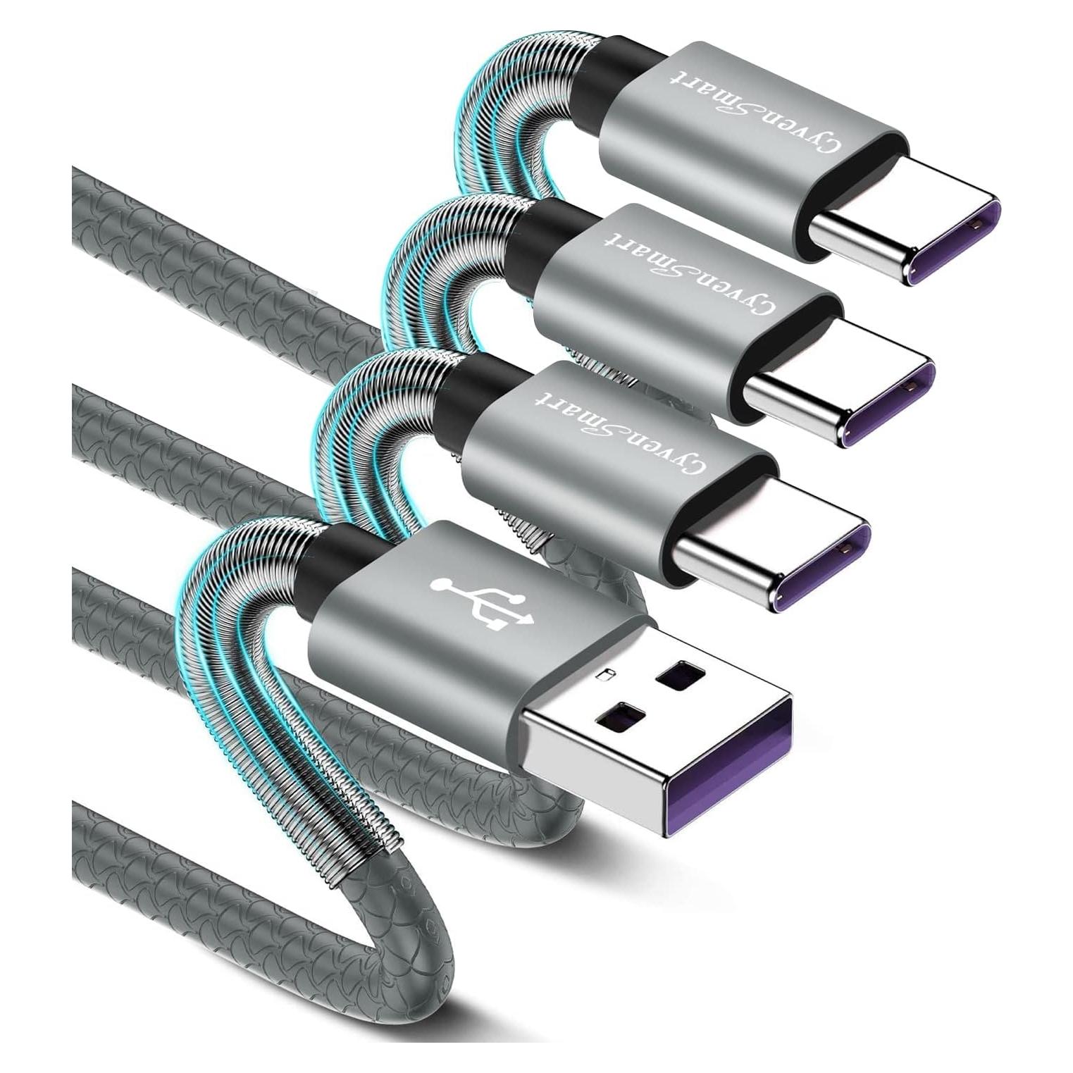 Cable de Carga USB Tipo C 3 Pies CyvenSmart Gris Cielo - 3 Pack