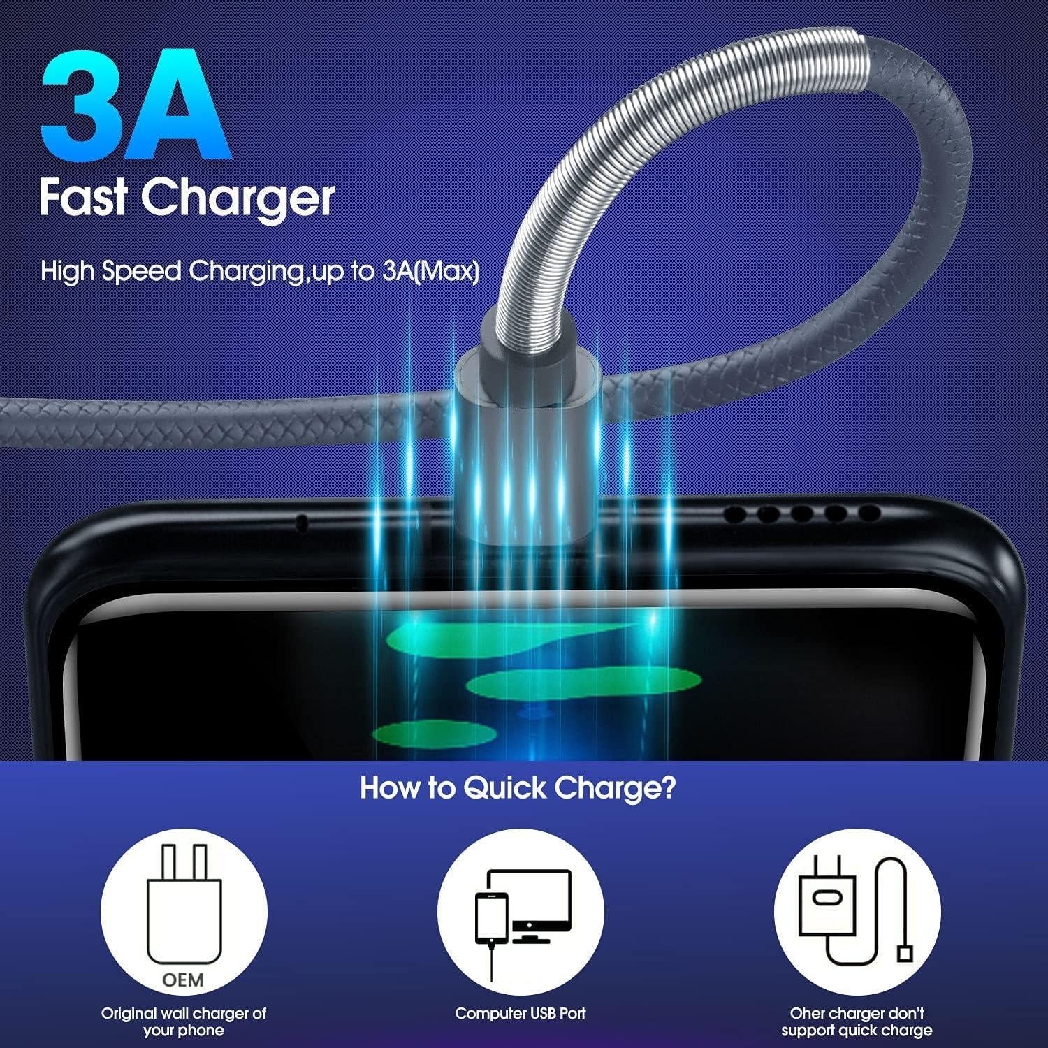 Cable de Carga USB Tipo C 3 Pies CyvenSmart Gris Cielo - 3 Pack