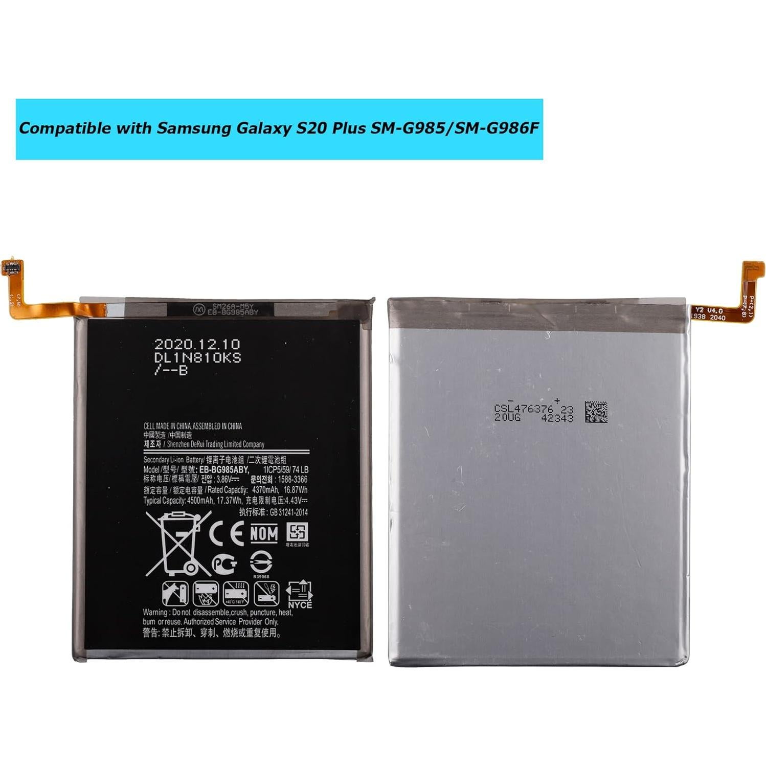 Batería de Reemplazo EB-BG985ABY para Samsung Galaxy S20 Plus 4370mAh