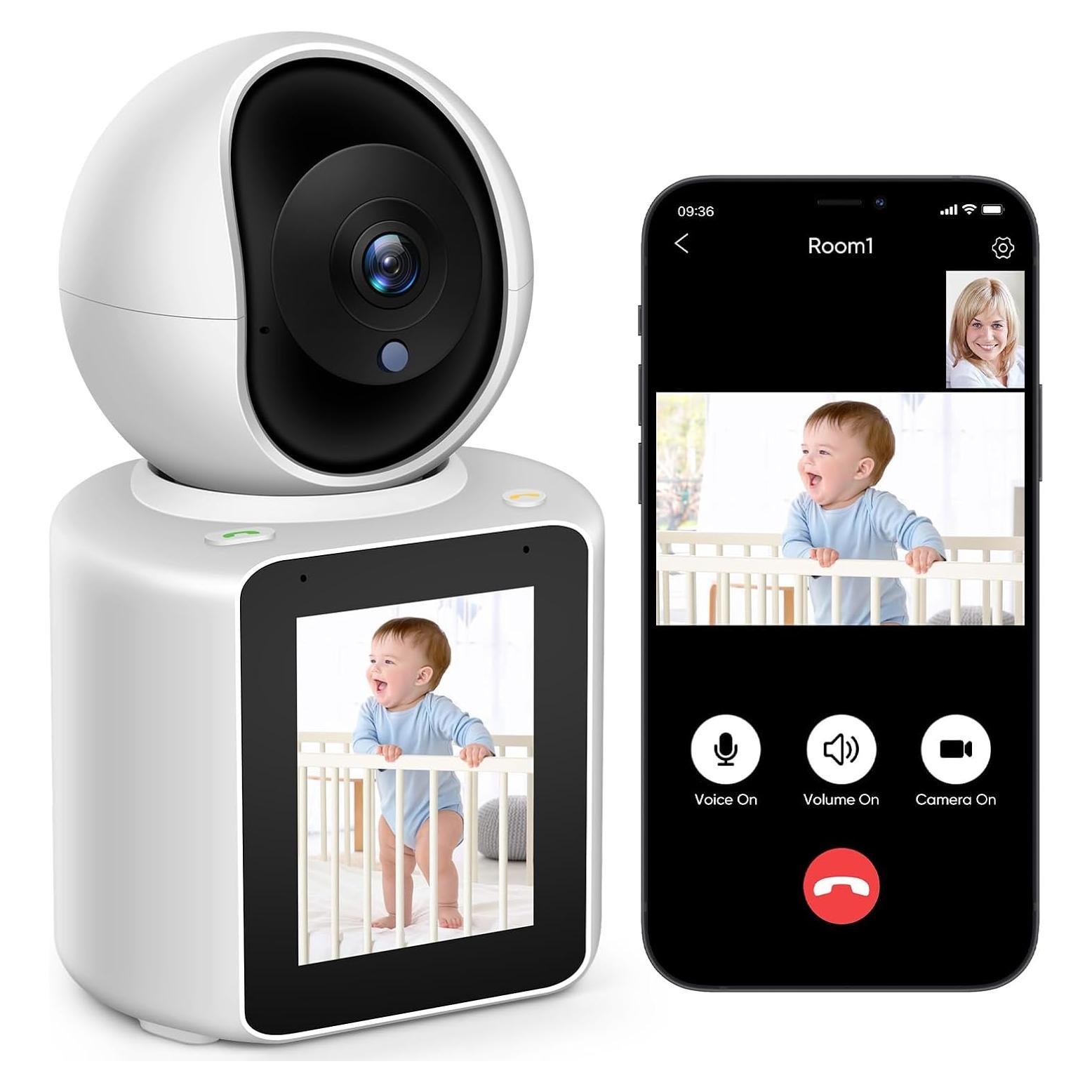 2K Two-Way Video/Audio Indoor Camera, Child/Elder/Dog/Pet Camera with Phone App& 360 Degrees Pan Tilt, Night Vision, One-Button Call, Motion Detection, Human/Sound/Crying Detection (Dome Camera)