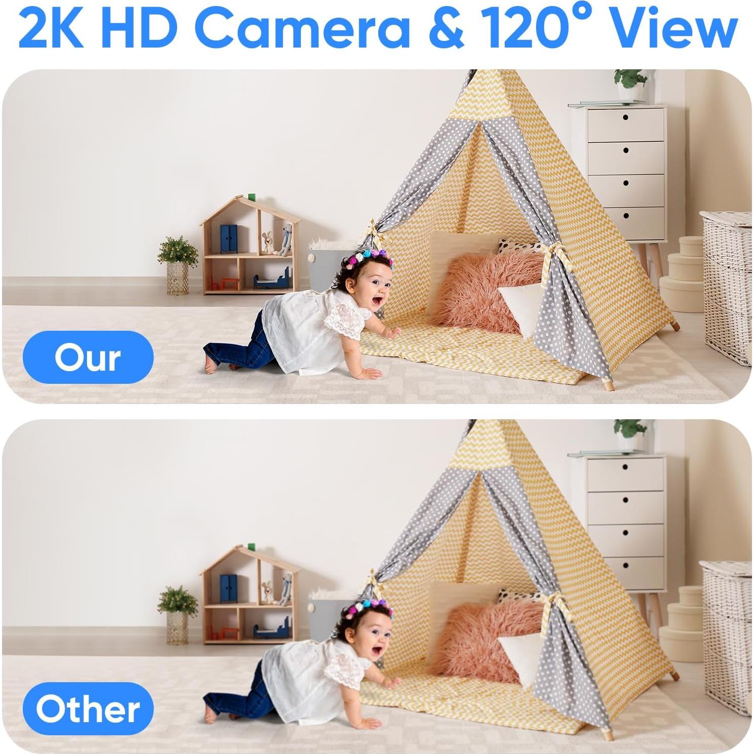 2K Two-Way Video/Audio Indoor Camera, Child/Elder/Dog/Pet Camera with Phone App& 360 Degrees Pan Tilt, Night Vision, One-Button Call, Motion Detection, Human/Sound/Crying Detection (Dome Camera)