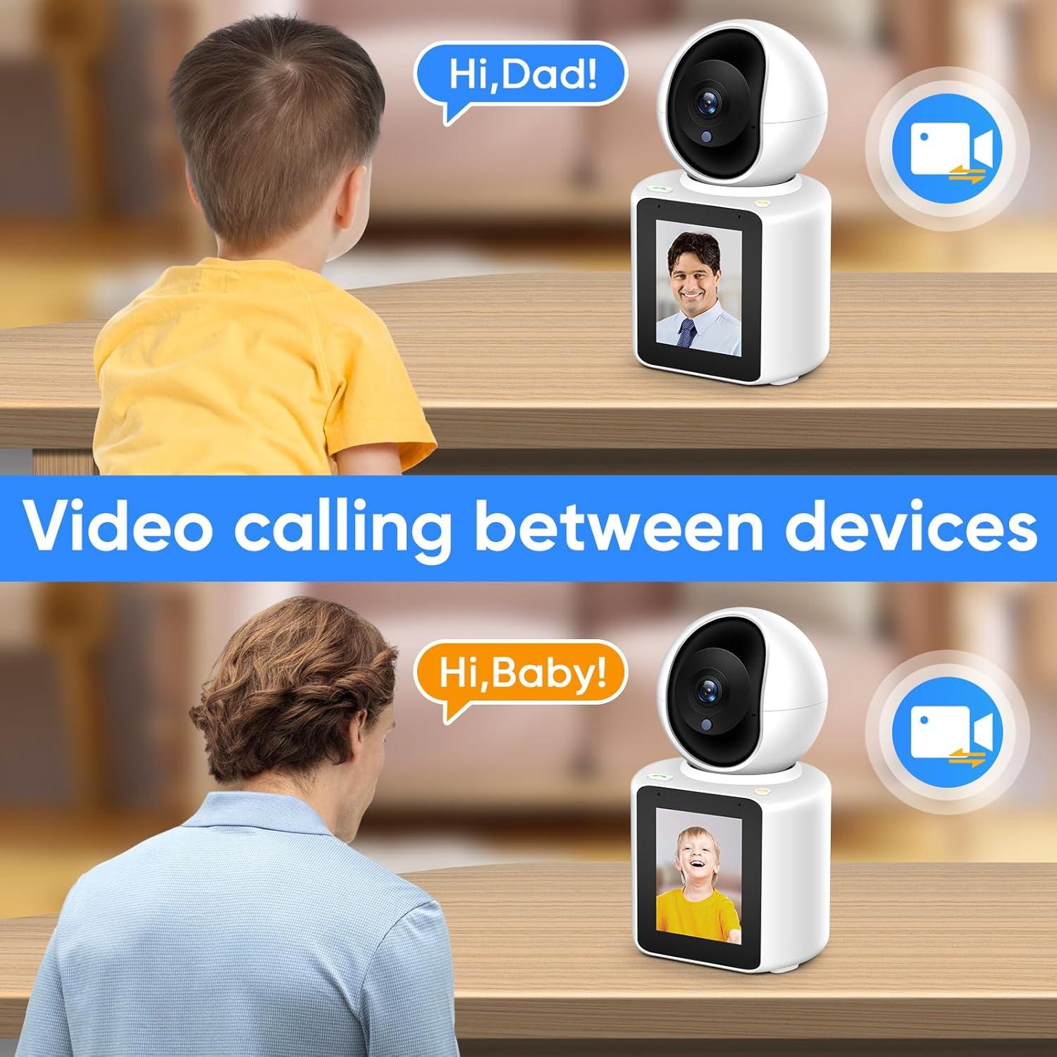 2K Two-Way Video/Audio Indoor Camera, Child/Elder/Dog/Pet Camera with Phone App& 360 Degrees Pan Tilt, Night Vision, One-Button Call, Motion Detection, Human/Sound/Crying Detection (Dome Camera)