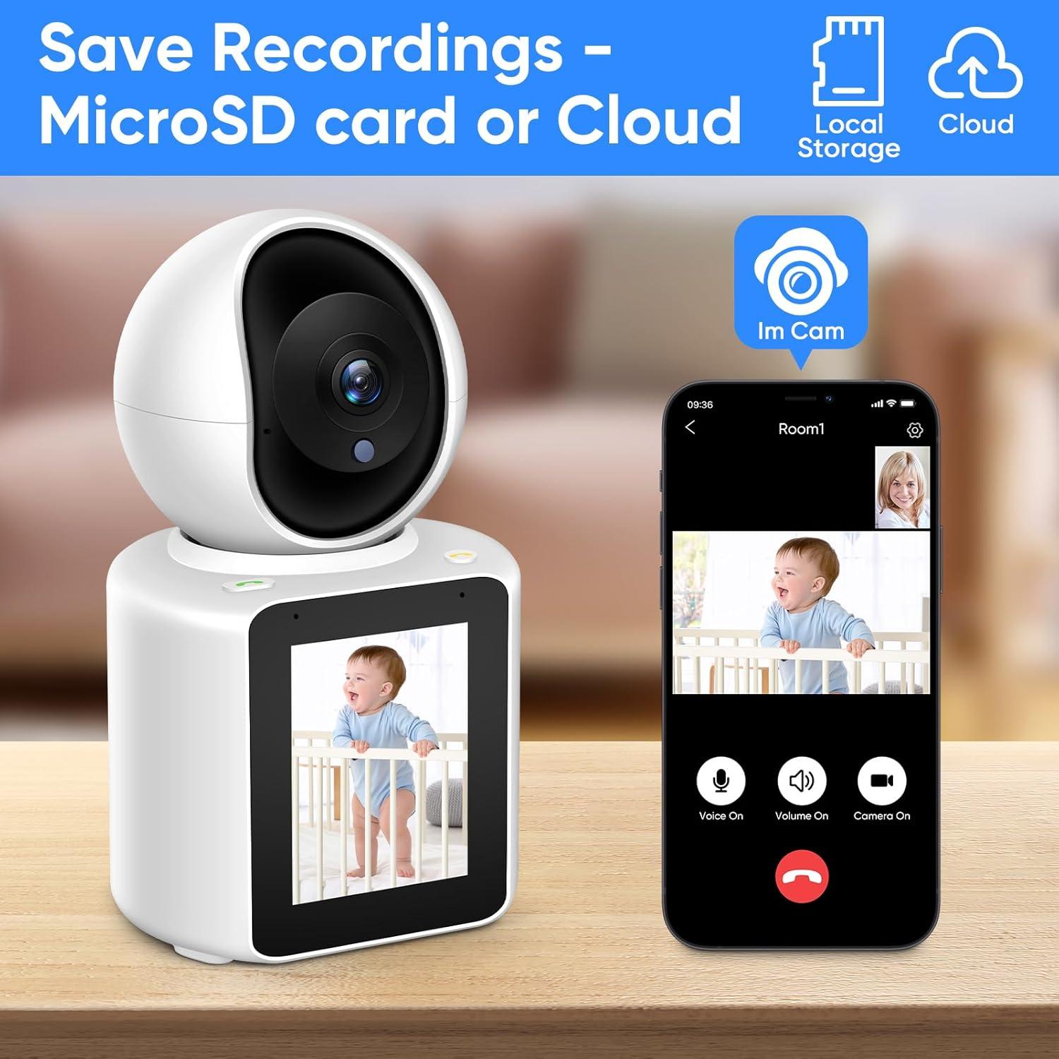 2K Two-Way Video/Audio Indoor Camera, Child/Elder/Dog/Pet Camera with Phone App& 360 Degrees Pan Tilt, Night Vision, One-Button Call, Motion Detection, Human/Sound/Crying Detection (Dome Camera)