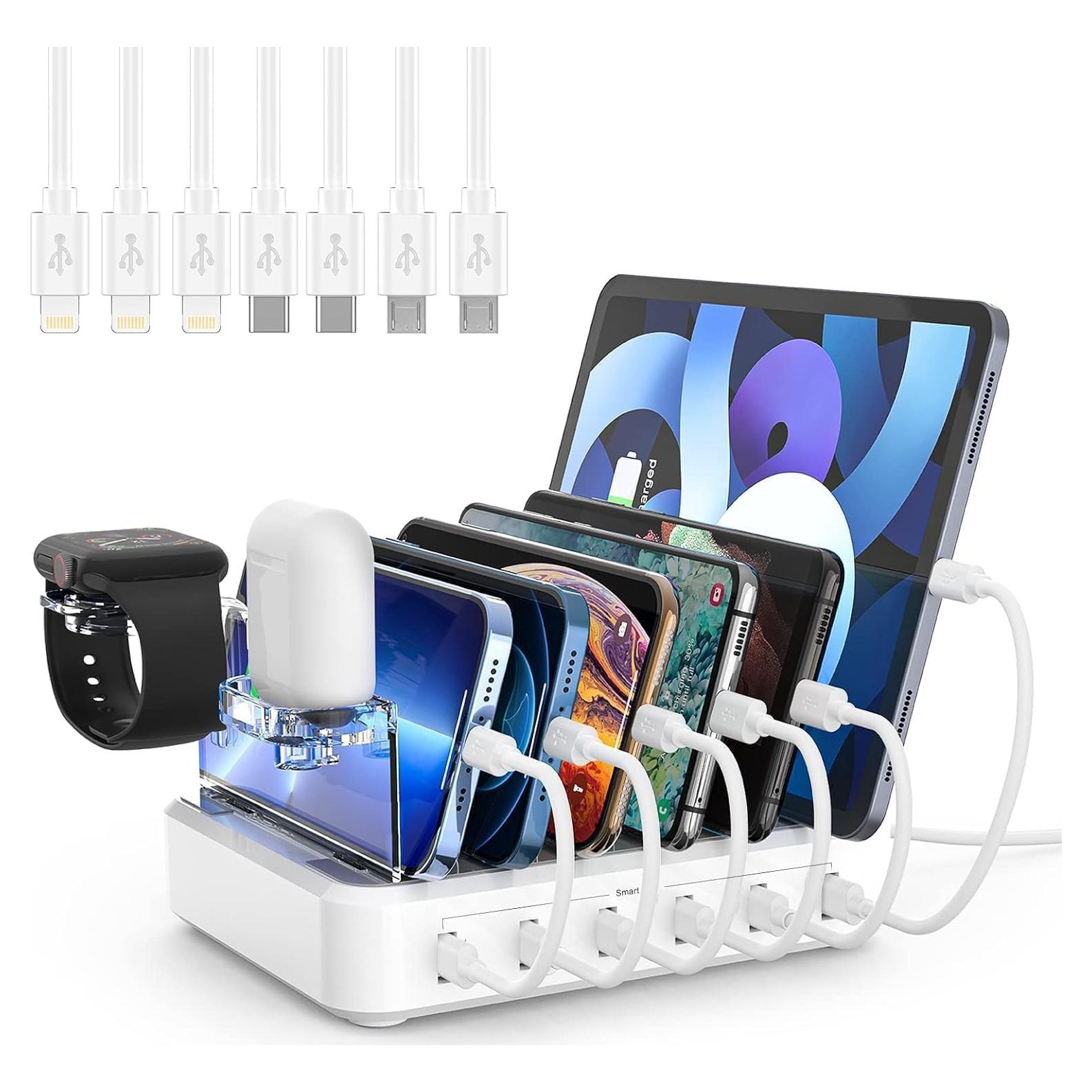 Estación de Carga 60W Catlyn con 6 Puertos y 7 Cables