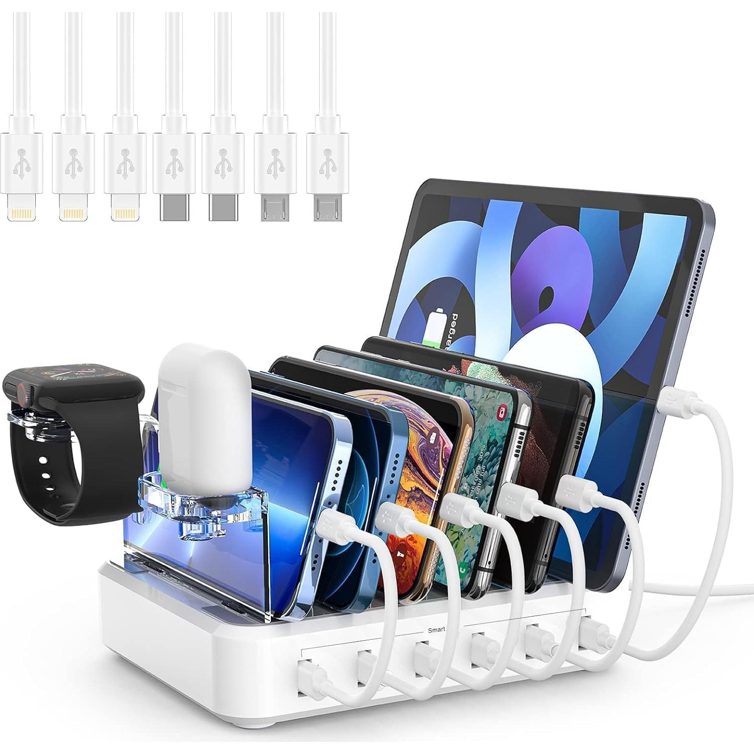 Estación de Carga 60W Catlyn con 6 Puertos y 7 Cables