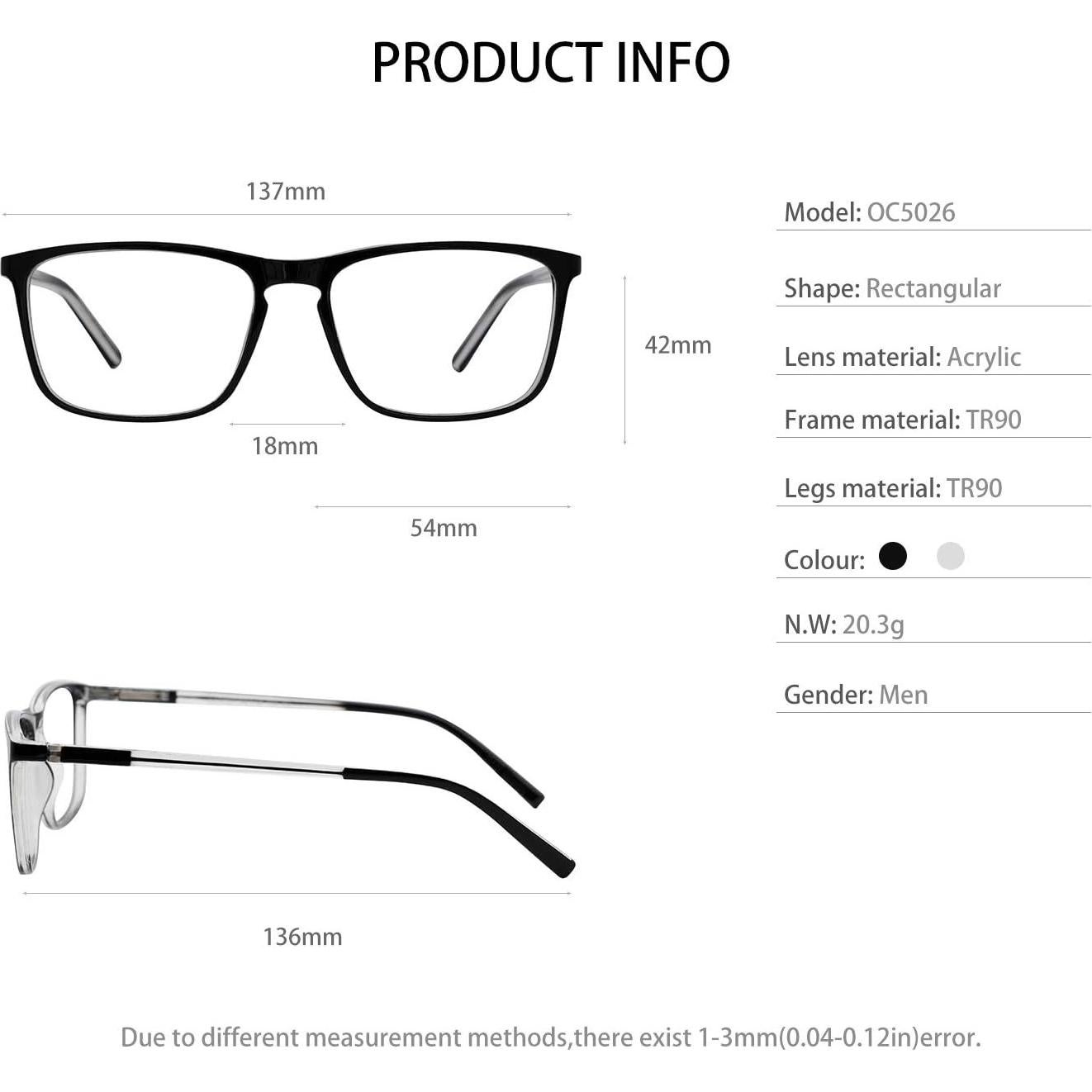 Gafas de Lectura OCCI CHIARI Rectangulares 2.25x Negro/Transp.