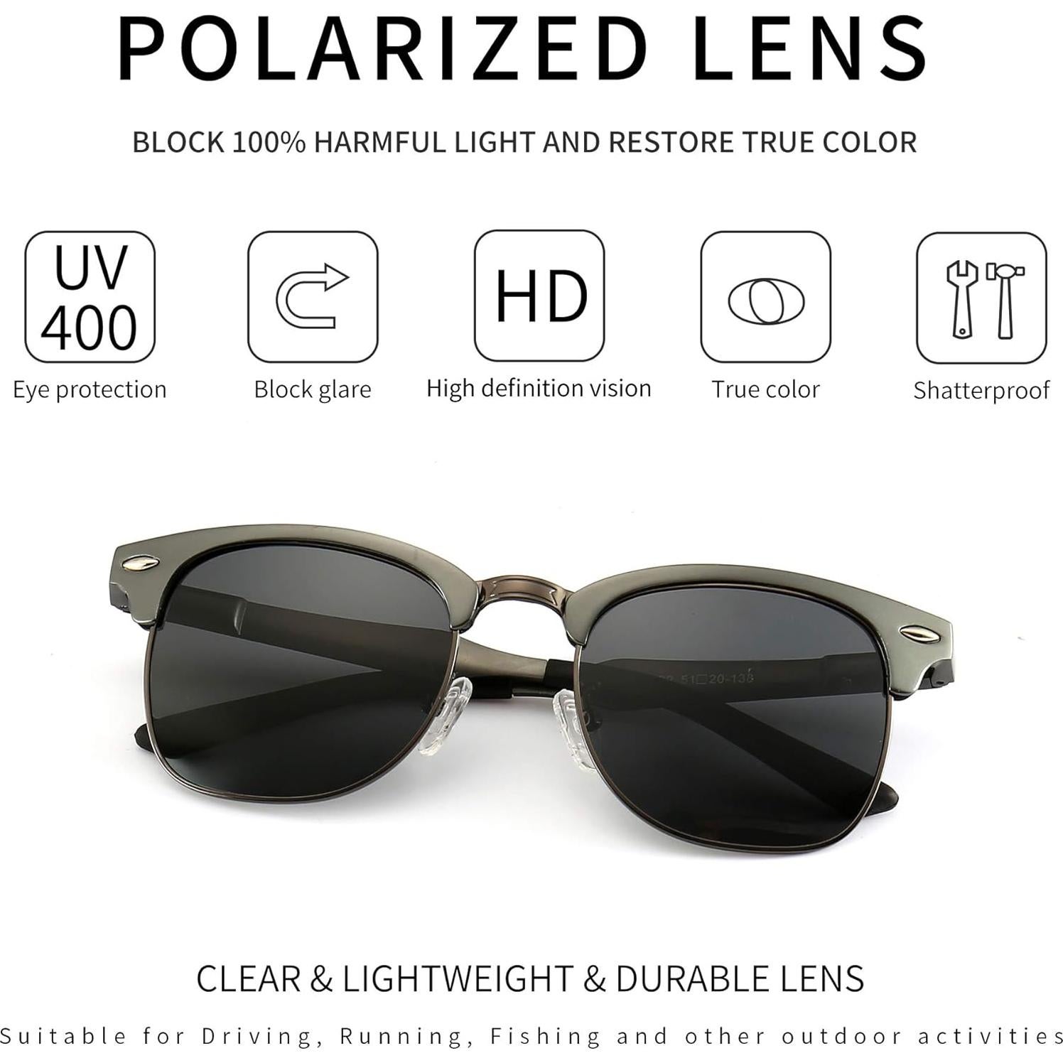 Gafas de sol polarizadas SUNGAIT retro unisex con marco de metal