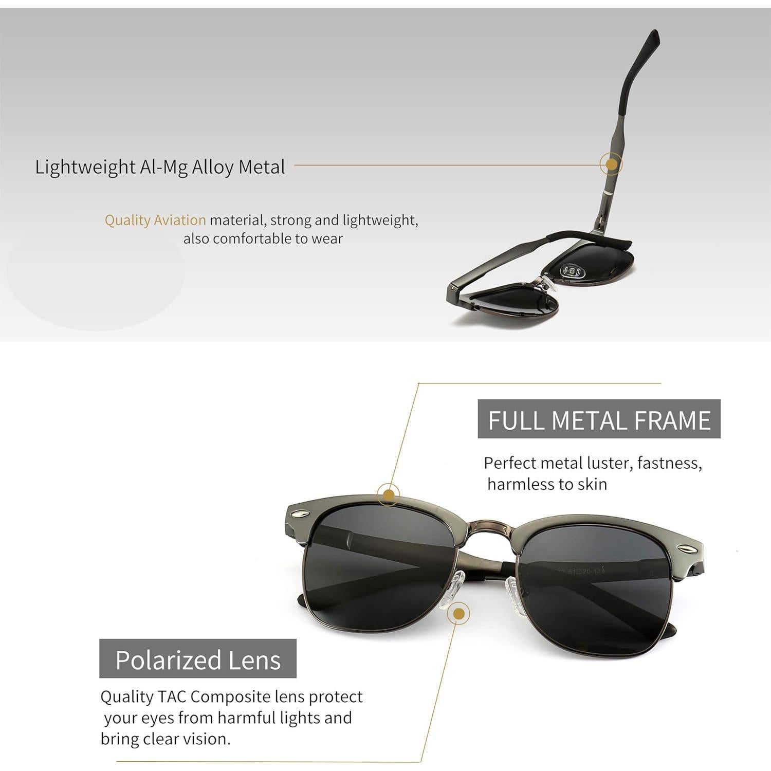 Gafas de sol polarizadas SUNGAIT retro unisex con marco de metal