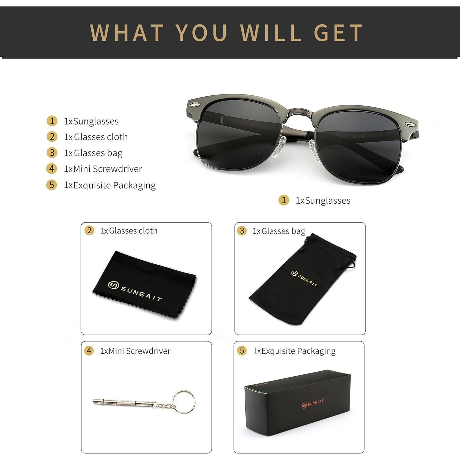 Gafas de sol polarizadas SUNGAIT retro unisex con marco de metal