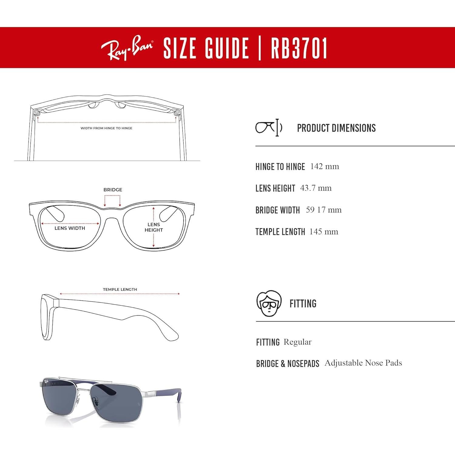 Gafas de Sol Ray-Ban RB3701 Rectangulares Plata 59mm