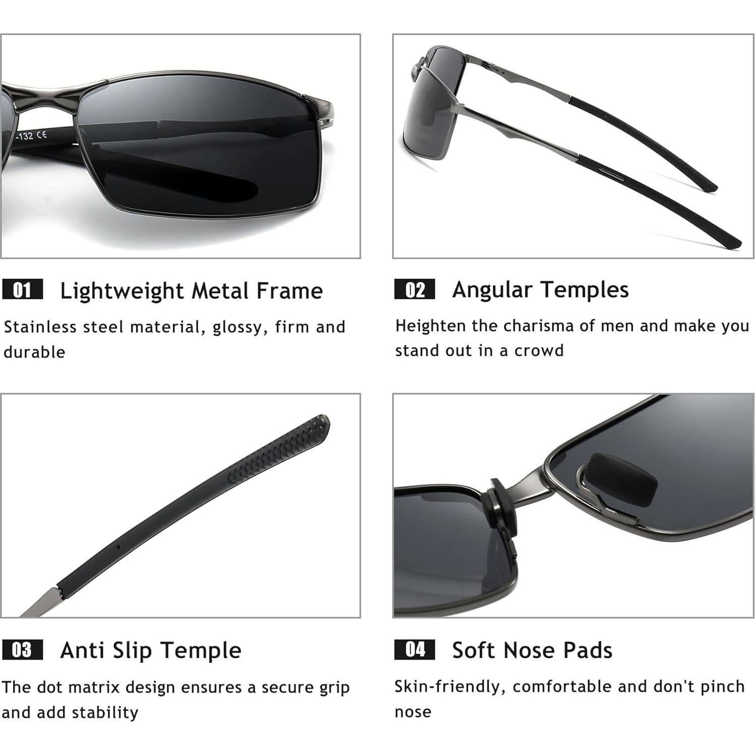 Gafas de sol polarizadas SUNGAIT para hombres marco metal gris