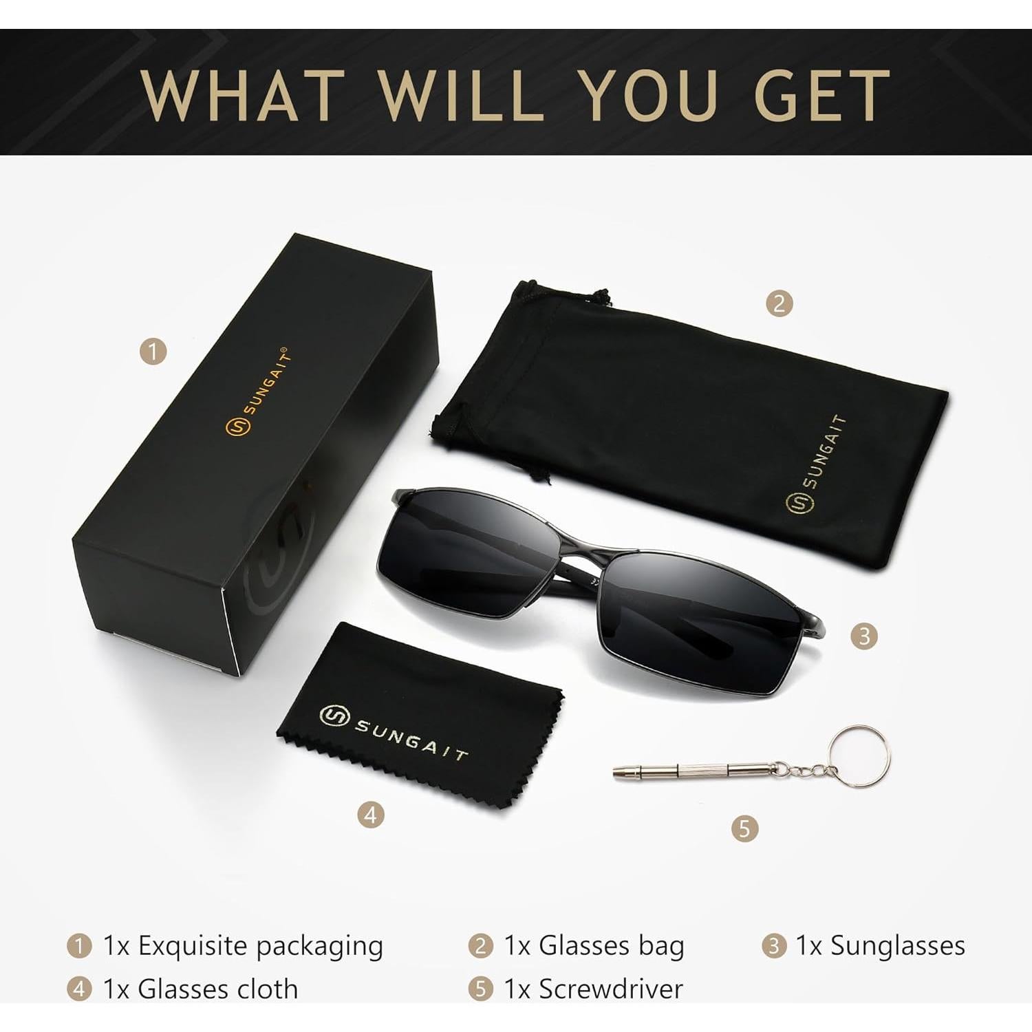 Gafas de sol polarizadas SUNGAIT para hombres marco metal gris