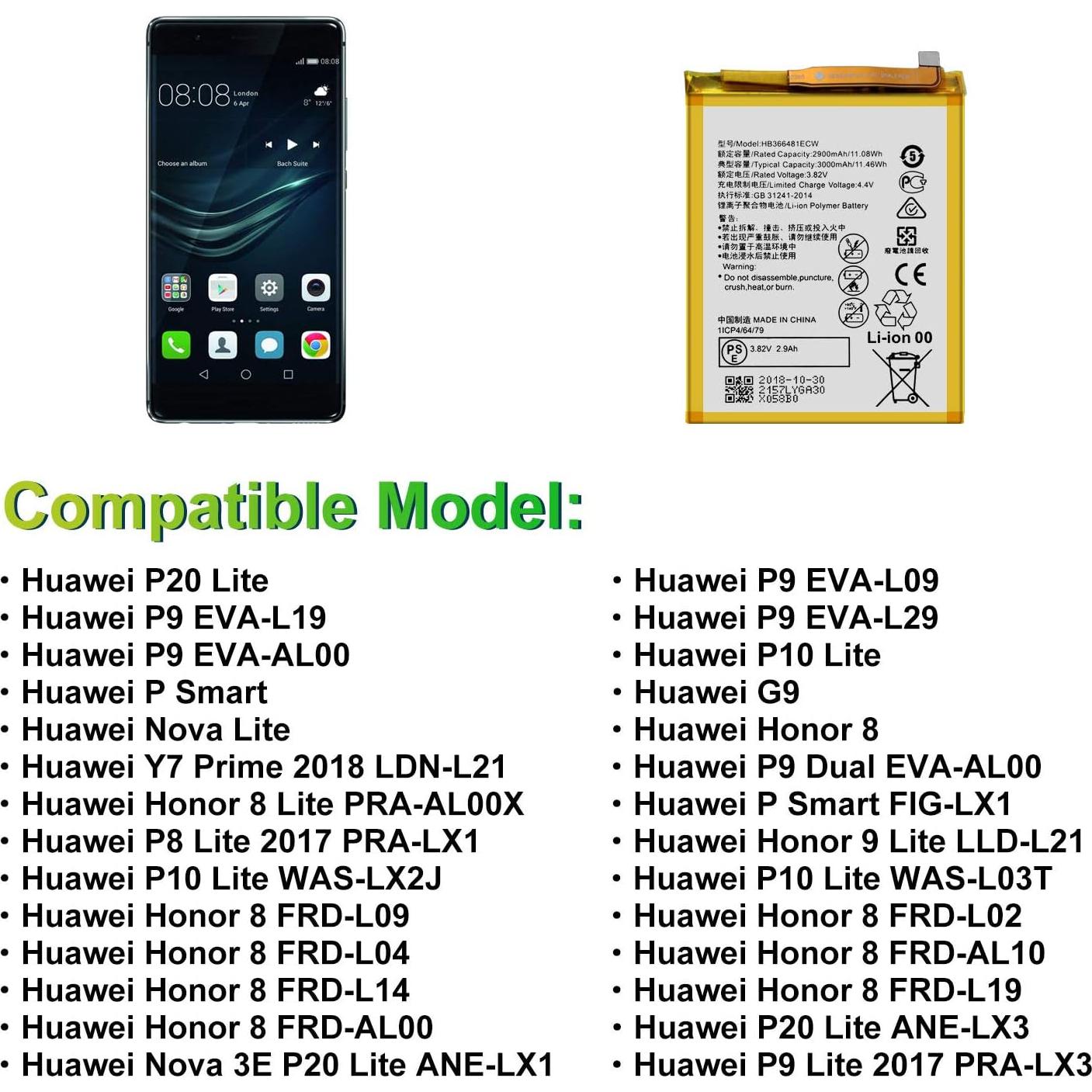 Batería de Reemplazo WUHAO para Huawei P10 Lite HB366481ECW-11