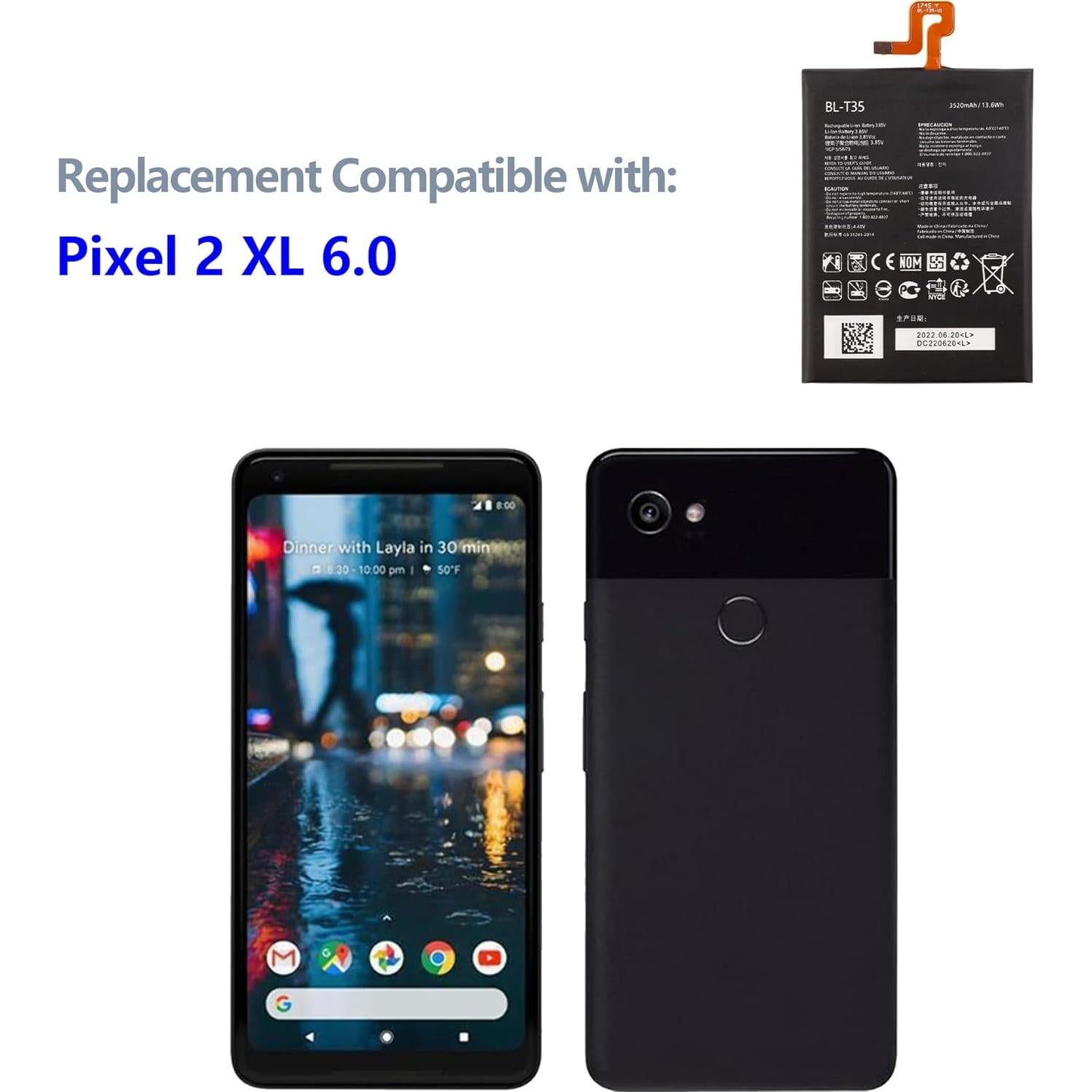 Batería Recargable BL-T35 para G00gle Pixel 2 XL 3520mAh