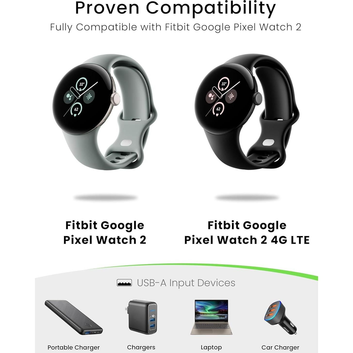 Cargador USB Inalámbrico Sinoacc 1m para Google Pixel Watch 2