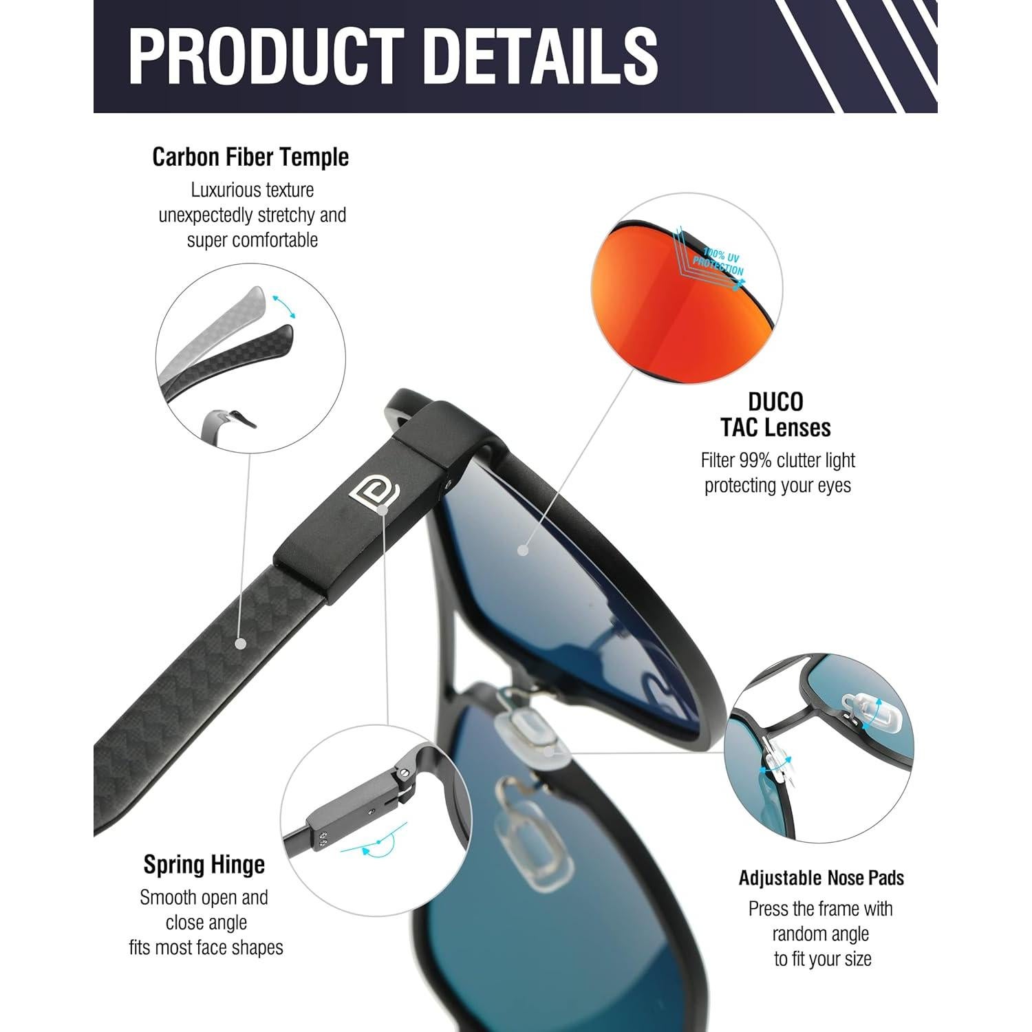 Gafas de sol DUCO Aviador Polarizadas UV 3051 Marco Negro