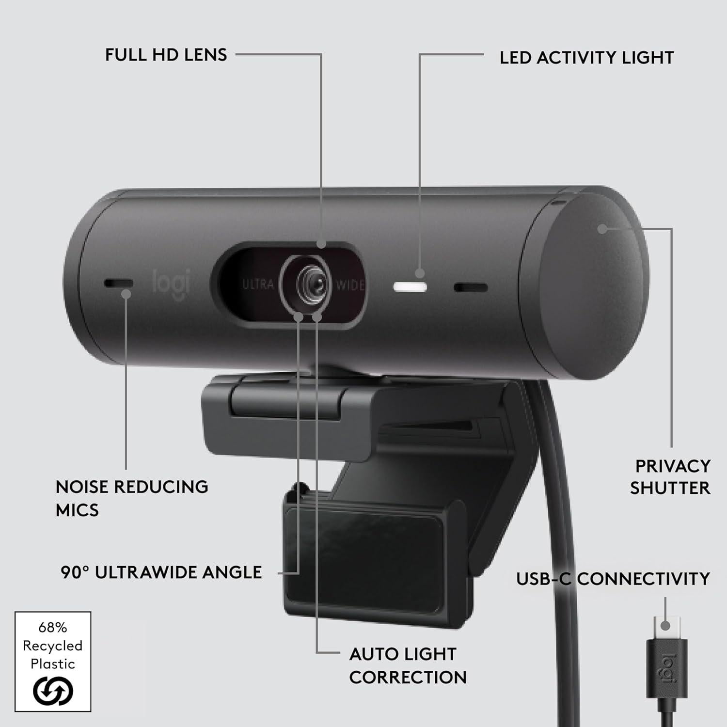 Webcam Logitech Brio 501 Full HD con Micrófonos y Luz