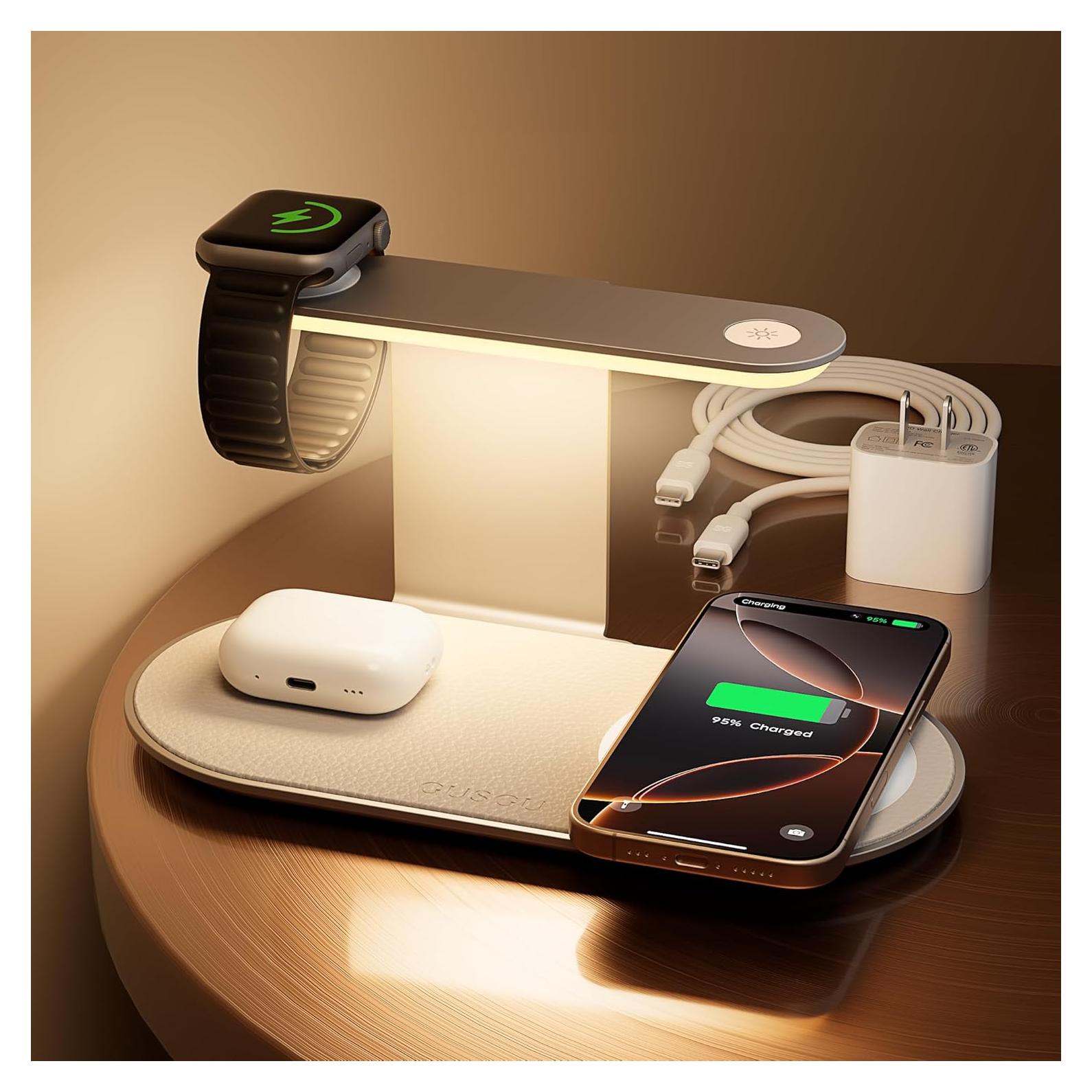 Estación de Carga Inalámbrica 3 en 1 GUSGU con Luz Nocturna 15W